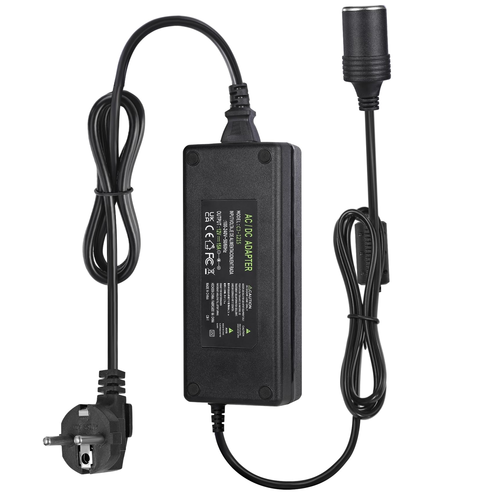 12V 15A KFZ Netzadapter,AC zu DC Spannungswandler 240V Auf 12V, 15A 180W Wechselrichter Adapter mit Zigarettenanzünder Buchse,KFZ-Netzteil Adapter für