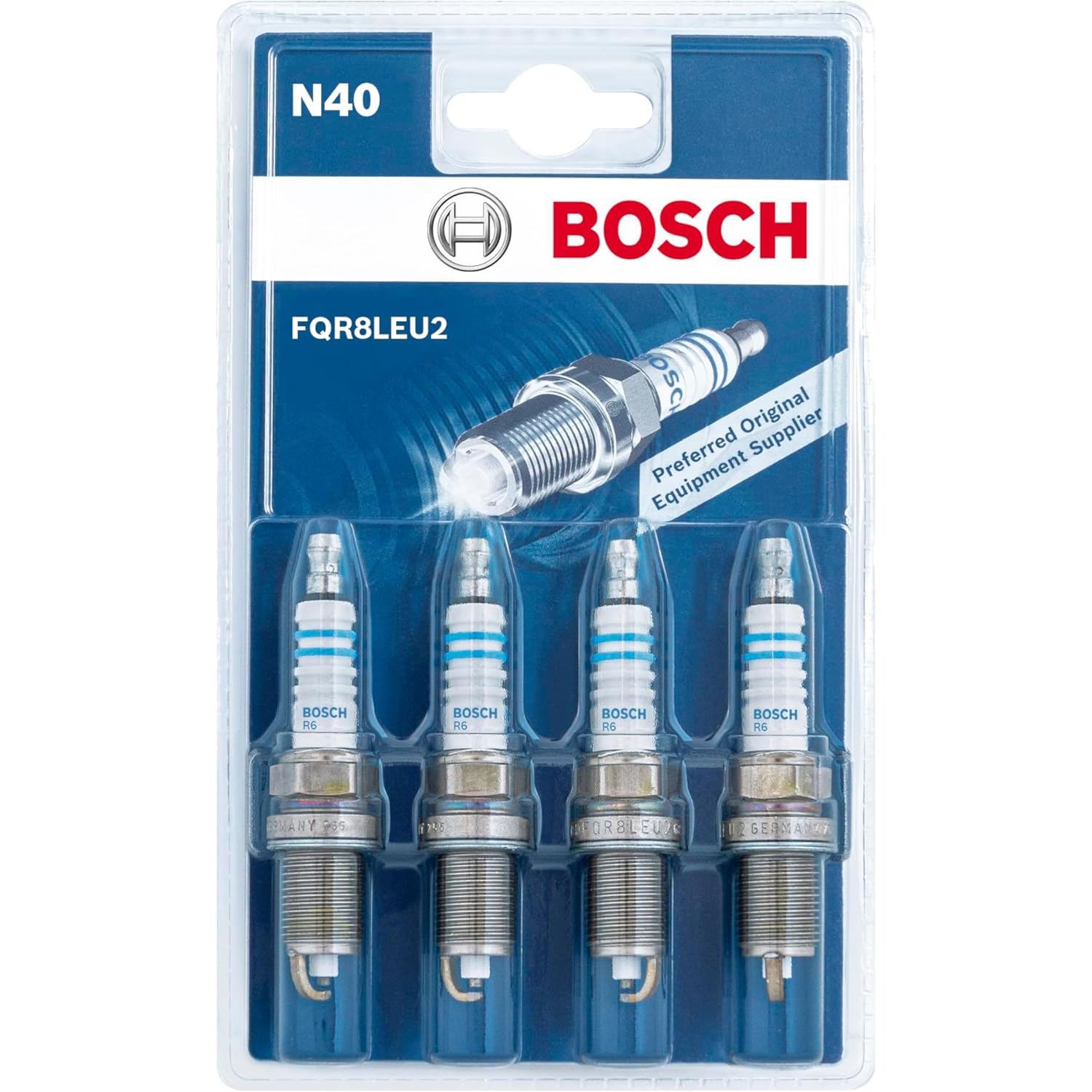 Bosch FQR8LEU2 (N40) Candele Di Accensione Bosch Nickel - Confezione Da 4 - Per un'Accensione del Motore Affidabile e Lunga Vita Utile - con un Design Resistente