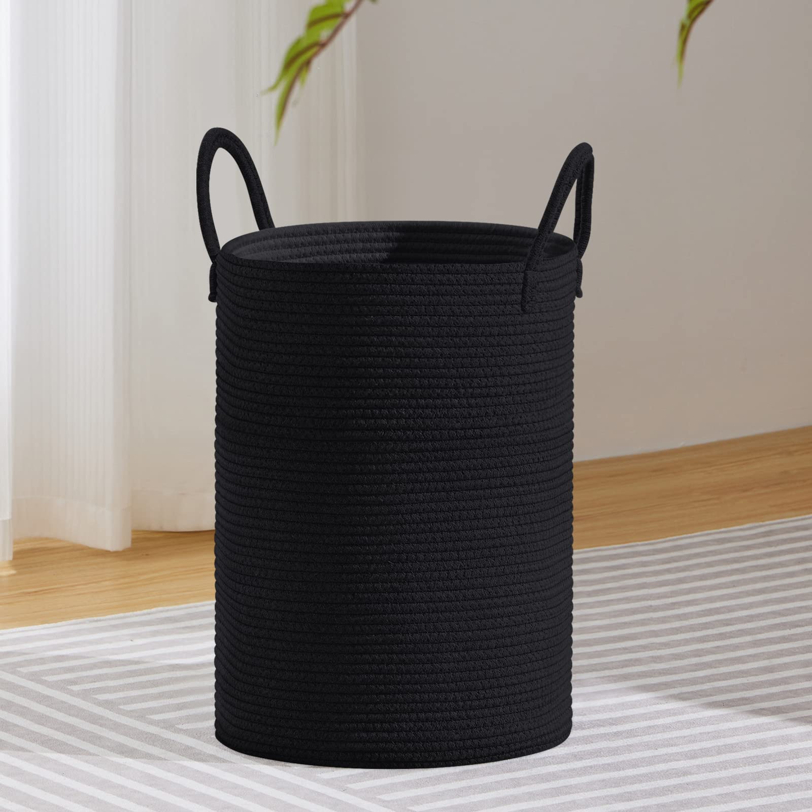 VIPOSCO Tall Laundry Hamper, Woven Rope Storage Basket for Blanket, Toys, Dirty Clothes in Living Room, Bathroom, Bedroom - 30L Black — image 1