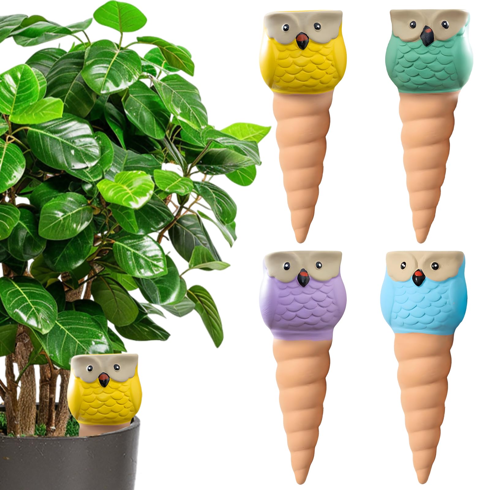 Cône en Argile Goutte à Goutte, Ollas Terre Cuite à Planter 4Pcs, Hiboux Arrosoir Plante Interieur, Arrosage Goutte Automatique pour Plante, Globes Arrosage Plantes, Distributeur Eau Plante