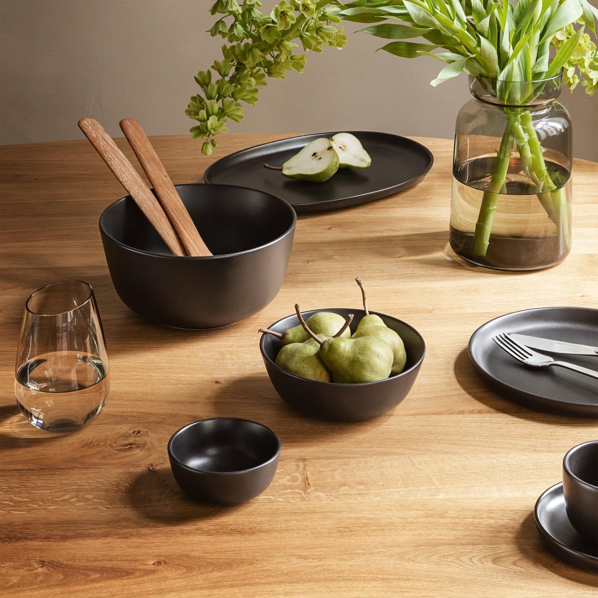 EVA SOLO | Assiette Ovale 32cm | Cuisine Nordique | Lot de 4 | Noir | Grès