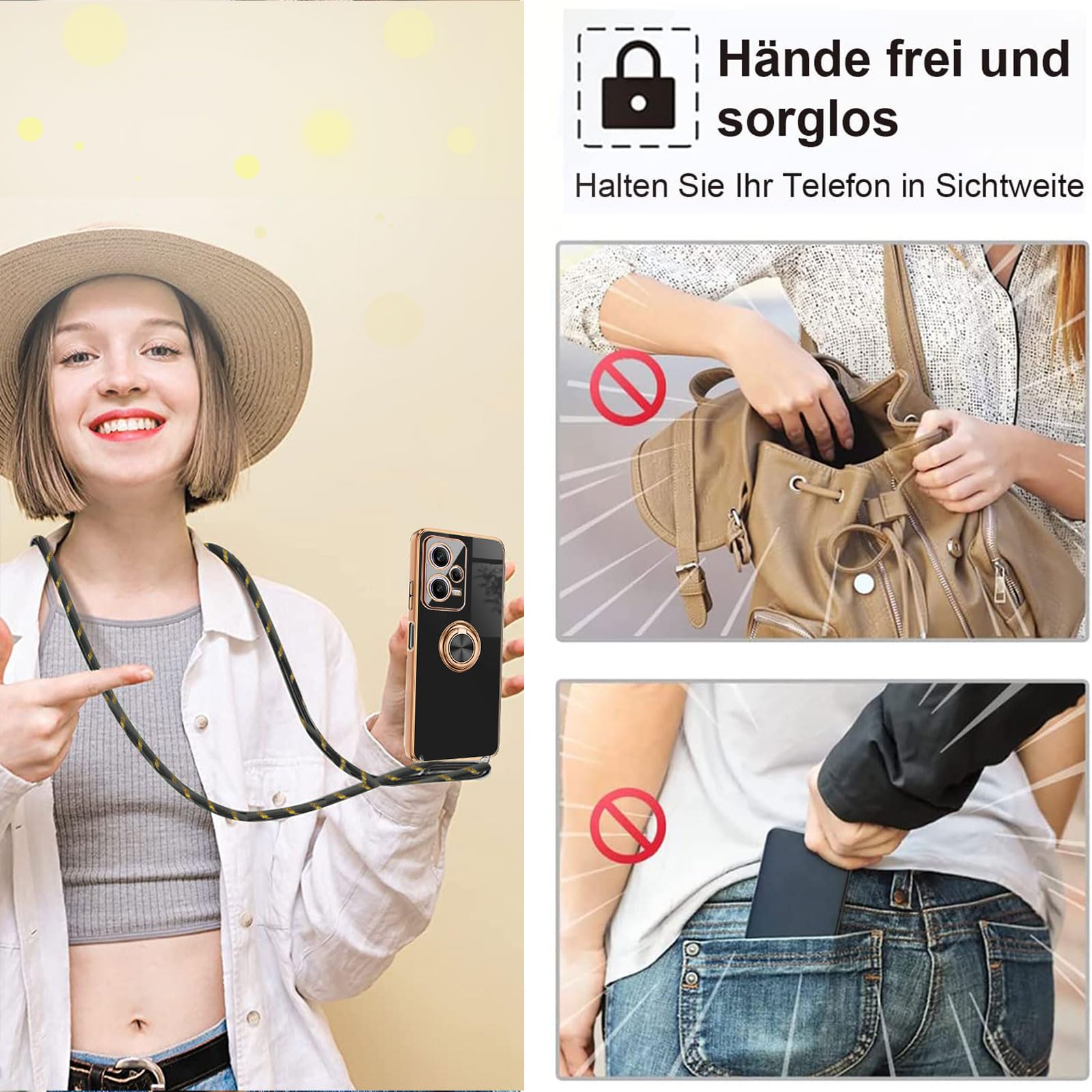 Coole Handyhülle Für Xiaomi Redmi Note 12 Pro 5G Mit Band & Kette – Auch Als Ständer Nutzbar!