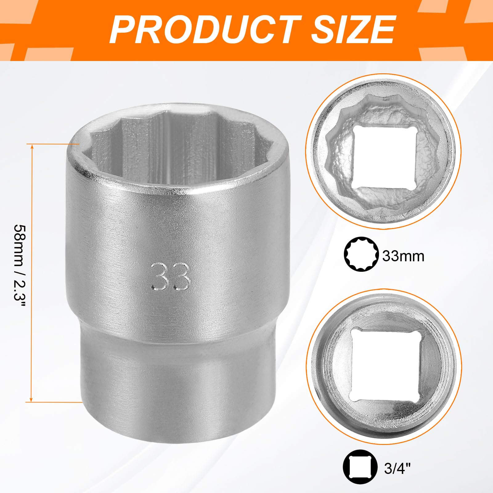 QUARKZMAN Vaso de Impacto 12 Puntos Accionamiento 3/4" 33mm 3 Piezas