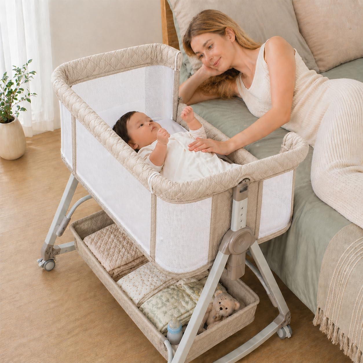 Amazon.co.jp: ベビーベッド 添い寝ベッド 新生児〜6ヶ月 6段階高さ
