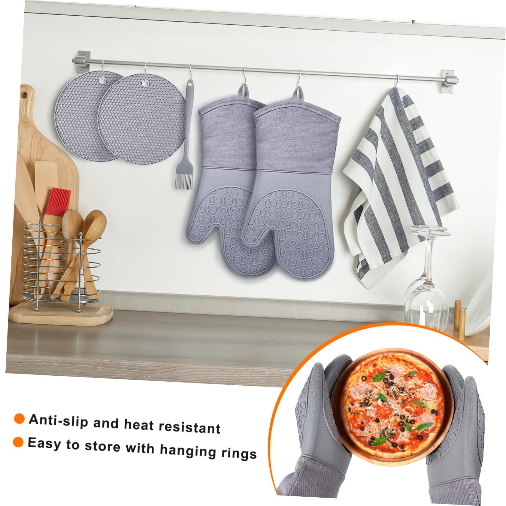 Ofenhandschuh 1 Satz aus Silikon rutschfest, Hitzebeständig für Zuhause