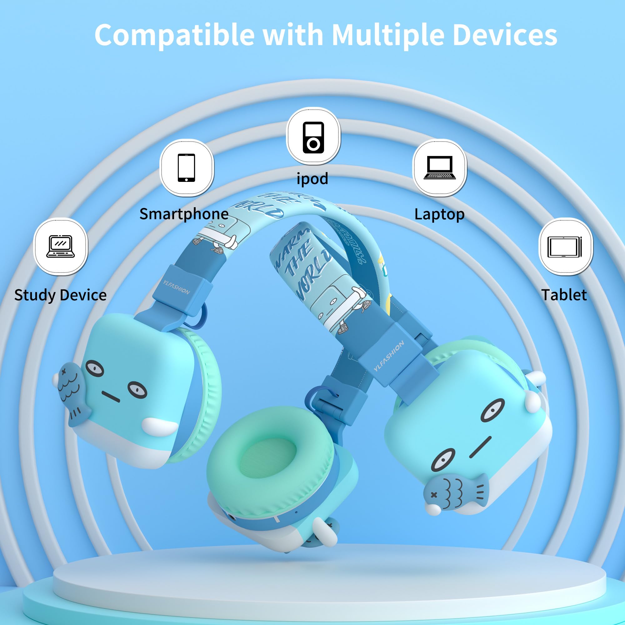 Auriculares Bluetooth para niños, inalámbricos y con cable, micrófono integrado, volumen limitado, cómodos y plegables, Bluetooth 5.4, azul