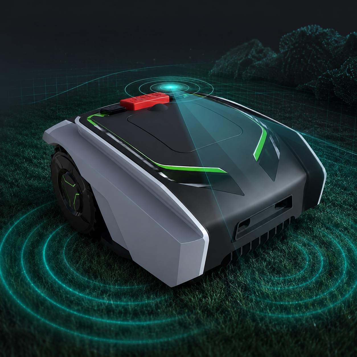 Cortacésped robótico, cortacésped automático con navegación inteligente, funcionamiento silencioso y compatibilidad con pendiente para césped grande