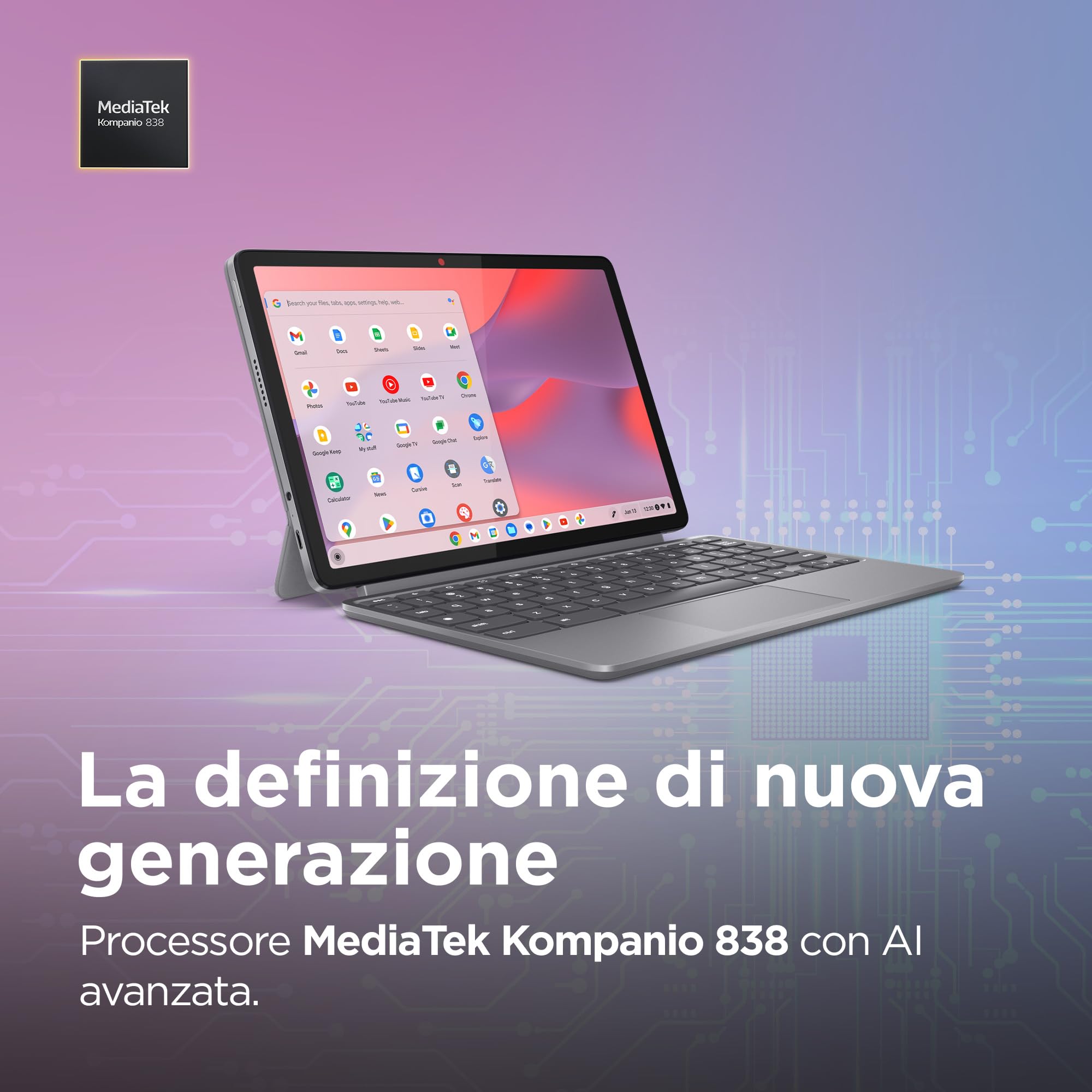 Lenovo Duet Chromebook 11" Touch IPS 128GB 8GB RAM Chrome OS Folio Stand Tastiera Notebook Tablet Convertibile MediaTek Kompanio 838
