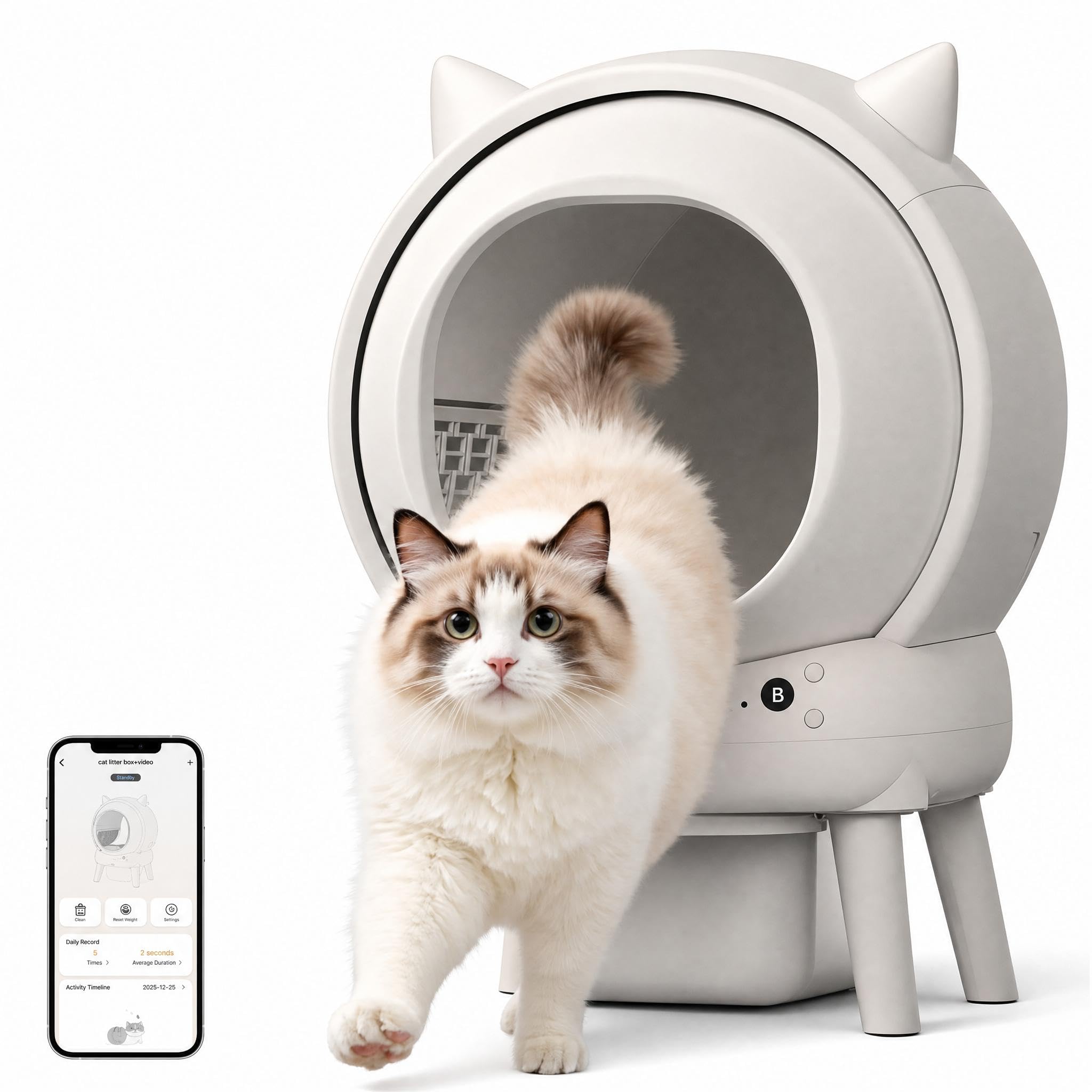 Lettiera Gatto Autopulente, Lettiera Autopulente per Gatti 65 L con Controllo App, Antiodore, 15g no paletta, 9 Sensori di sicurezza e Anti-pizzicamento, 6 Luci Notturne, per Più Gatti con Sacchetto