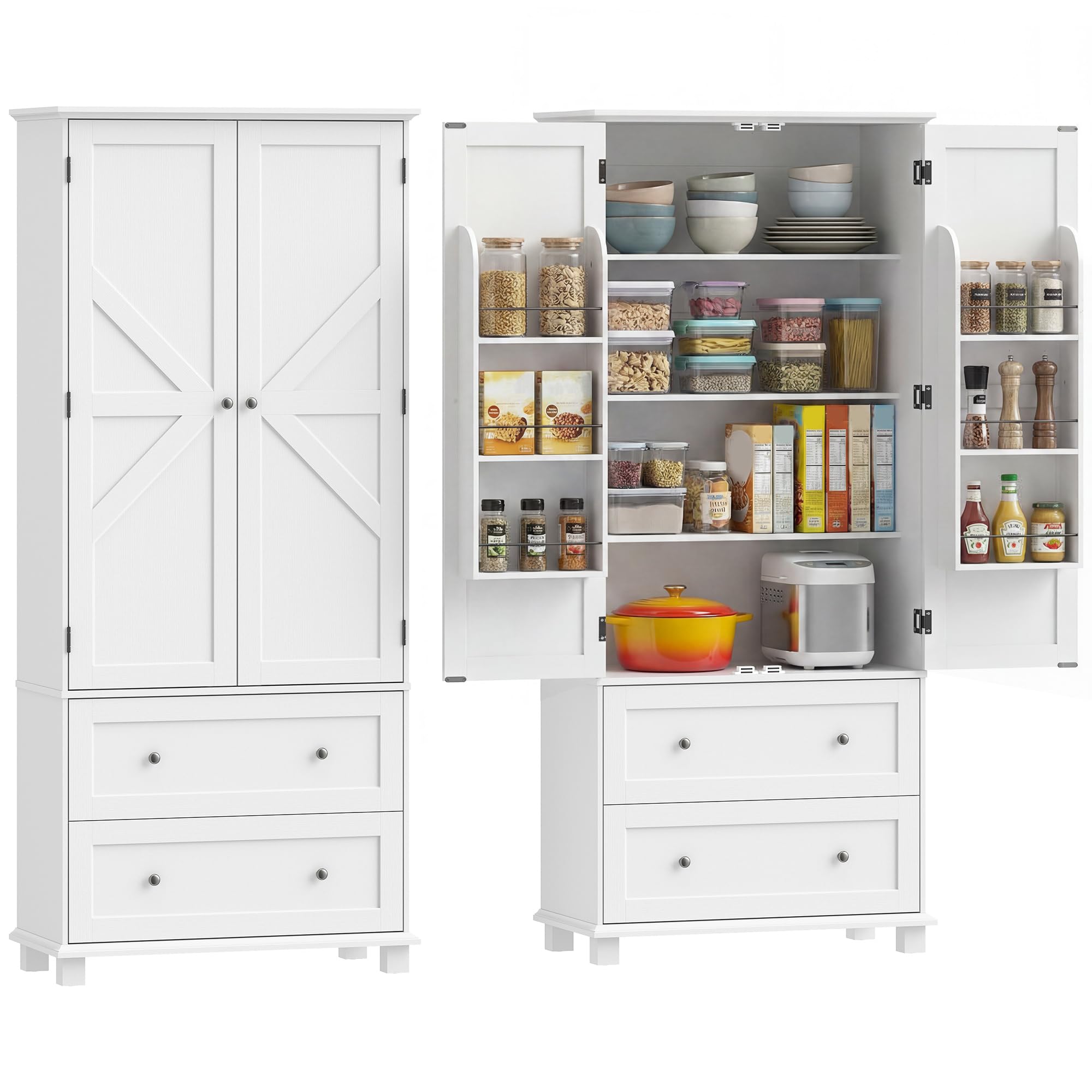 HOMCOM Buffet Haut Cuisine Armoire de Cuisine 80x39,5x184,5cm Blanc
