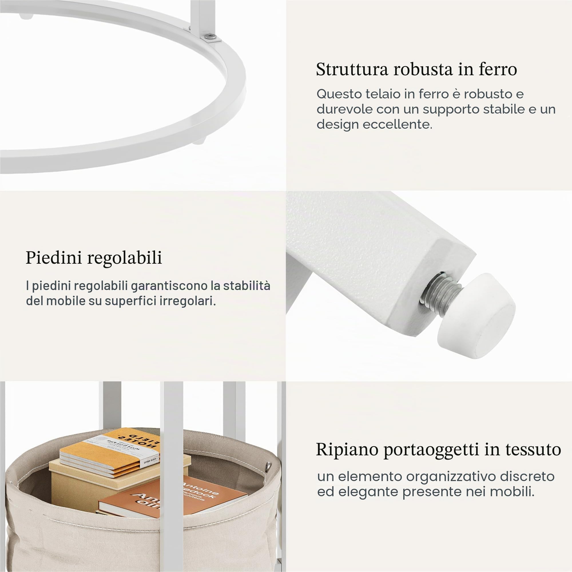 YITAHOME Set di 2 tavolini da salotto, rotondi, moderni, con borsa in tessuto, impilabili, con piano in legno e telaio in metallo, per soggiorno, ufficio, casa
