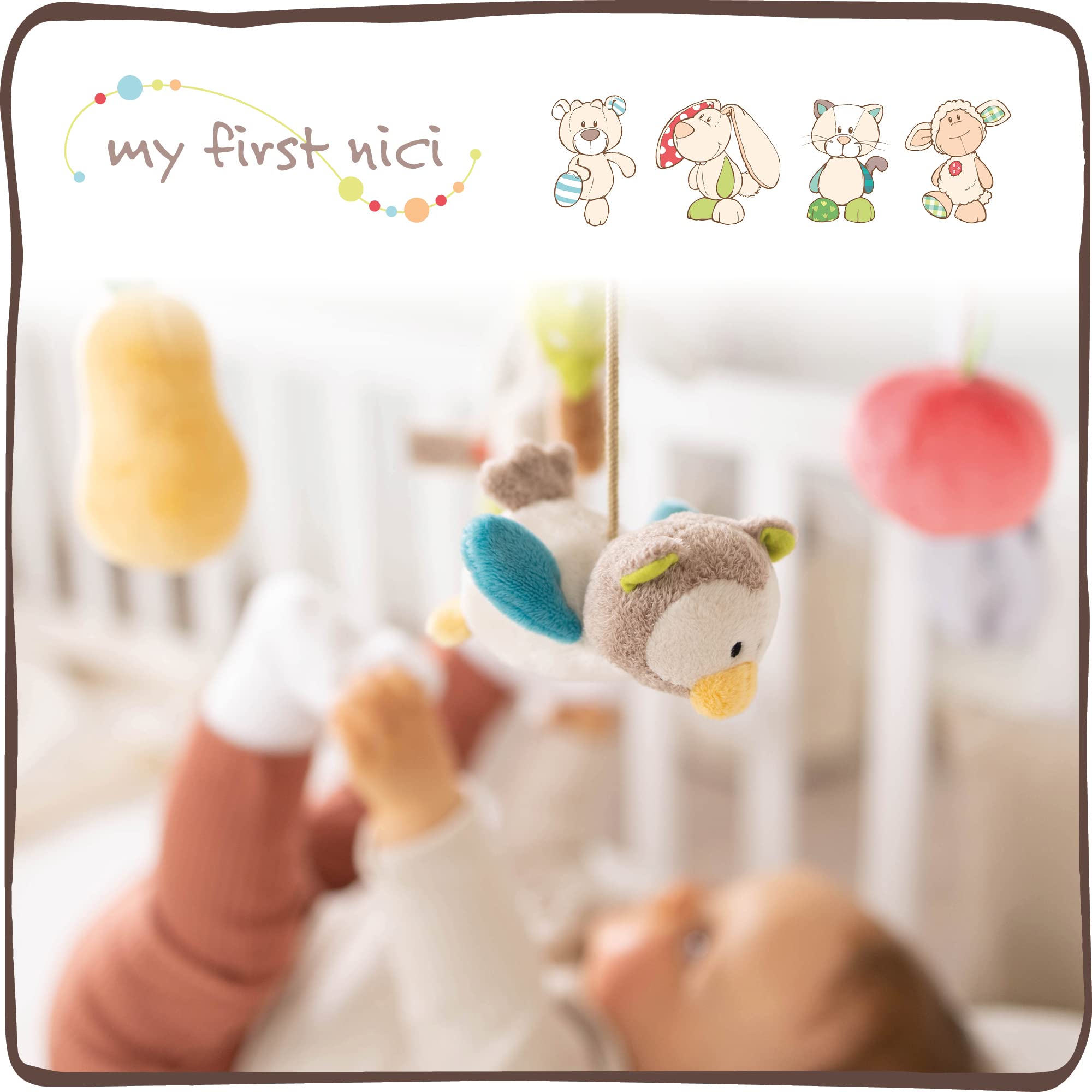 NICI Mobile Musical avec Lapin et Hibou 40 cm, Mobile Coloré pour Bébé avec 5 Figurines Amovibles et Fixation au Lit, dans Un Emballage Cadeau - 48511
