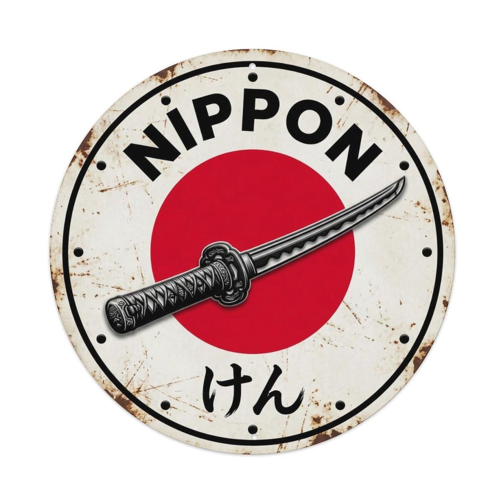 Yrnq 8X8inch Vintage Style Shrine Sword Nippon Sacred Blade Aged Metal Tin Sign