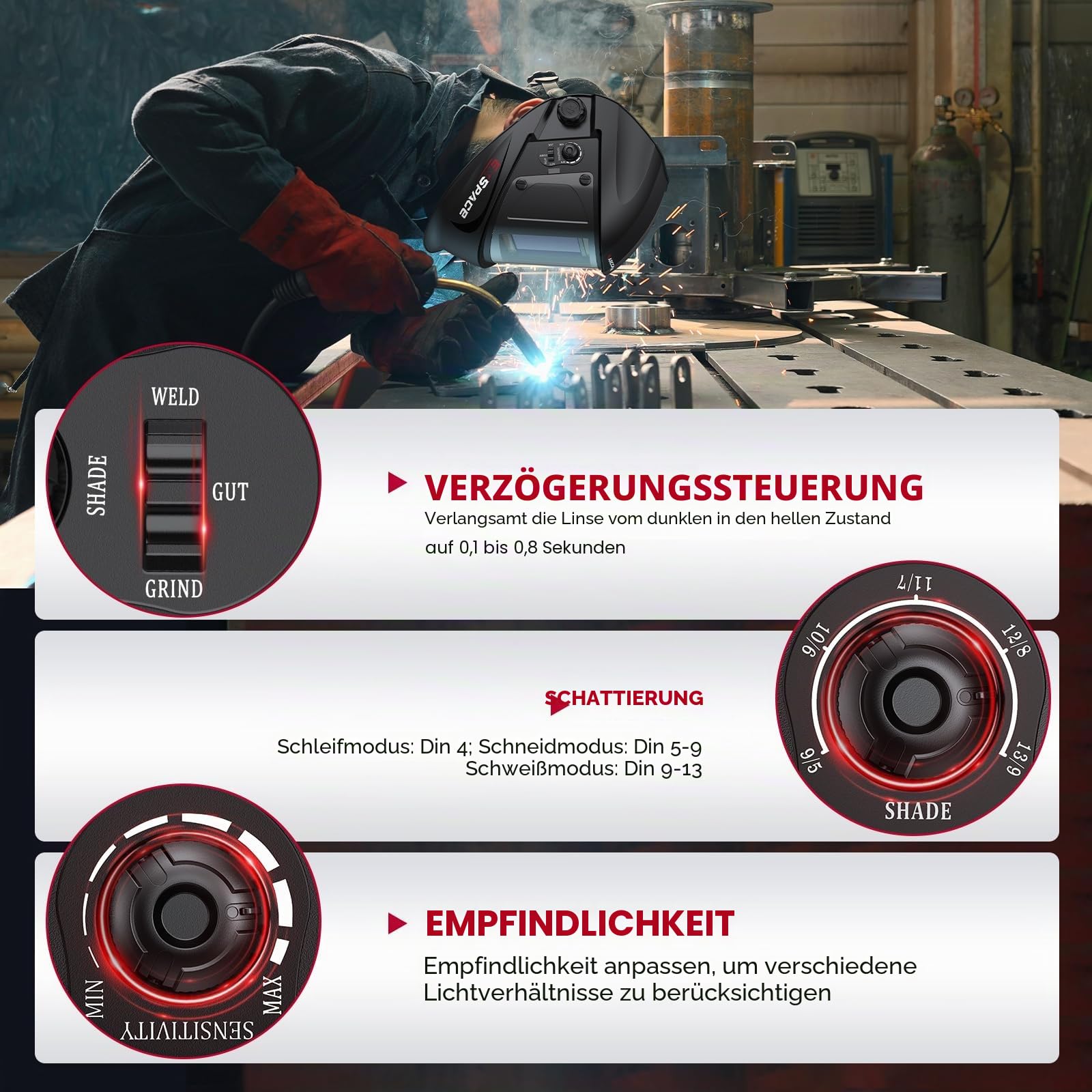 ARCCAPTAIN 100x93mm Großes Sichtfeld Automatik Schweißhelm