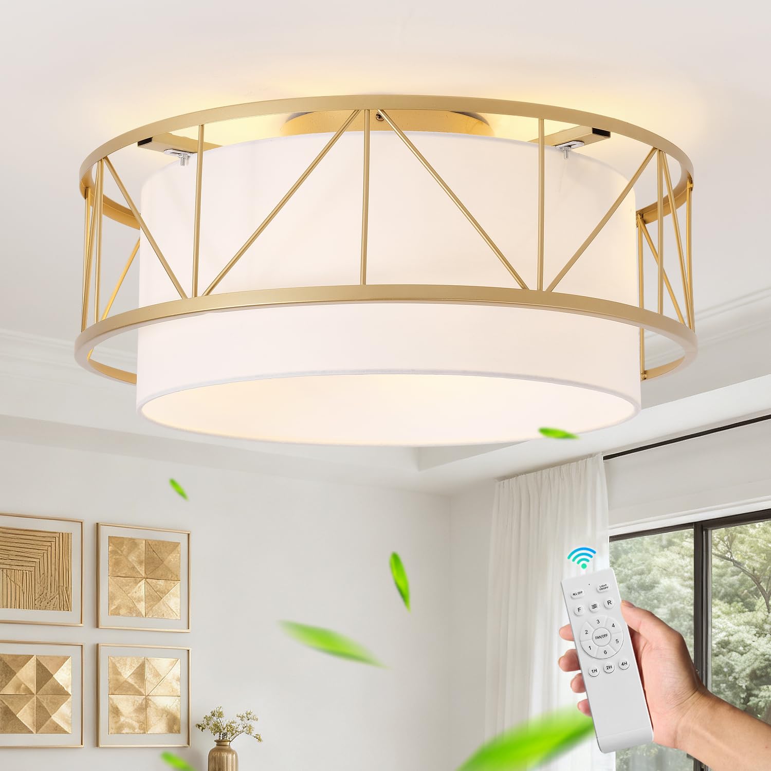 Photo 1 of ***FACTORY SEALED***
Beiduna Boho Ceiling Fan with Light Flush Mount,20" Gold Caged Ceiling Fans with Lights Remote Control, Low Profile Boho Fandelier with 6 Speeds for Bedroom,Nursery,Living Room