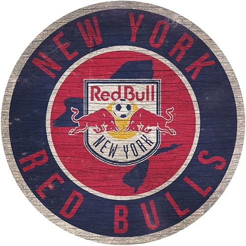 Fan Creations - Letrero de madera de New York Red Bulls FC MLS - Decoración de pared redonda de 12 pulgadas, muestra tu espíritu RBNY y decora tu