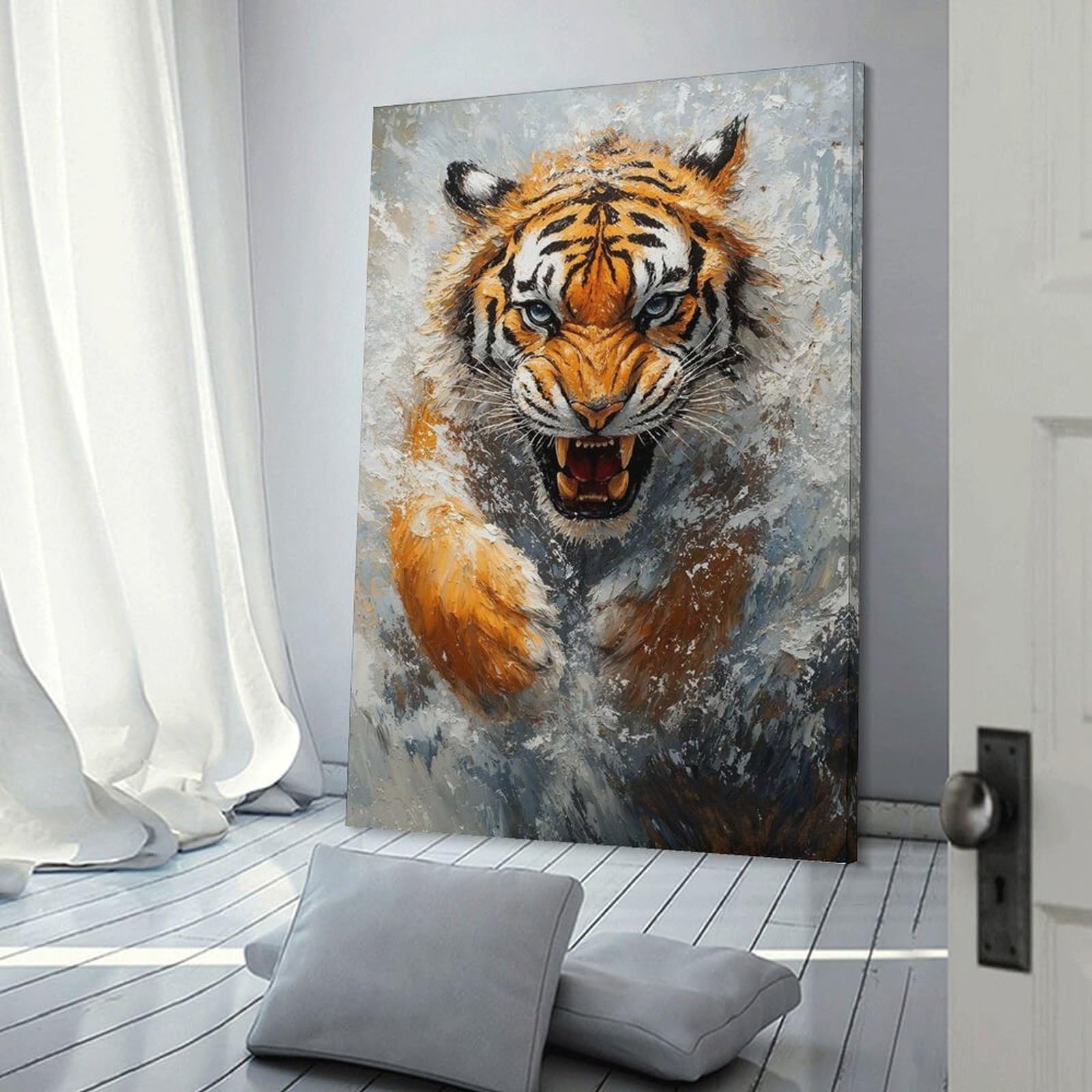 Junmoney Roaring Tiger Painting Canvas Wall Decor, 16x24inch(40x60cm), for Gallery Wall Decor And Room Displays, Wall Decor Suited to Curated Displays