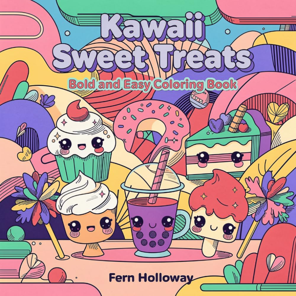 Kawaii Sweet Treats Coloring Book: Bold and Easy Cute Desserts for Kids, Teens and Adults: 40 Adorable Coloring Pages Featuring Cupcakes, Donuts, Ice ... Big Designs for Stress Relief and Relaxation
