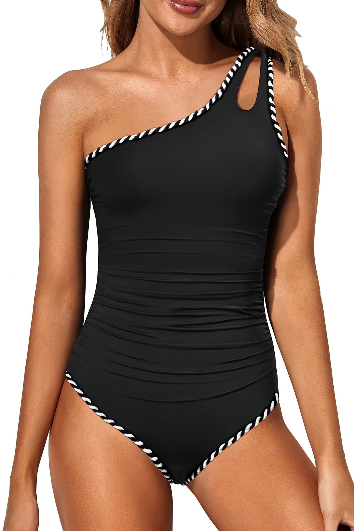 Women's One Shoulder One Piece Tummy Control Swimsuit Full Coverage