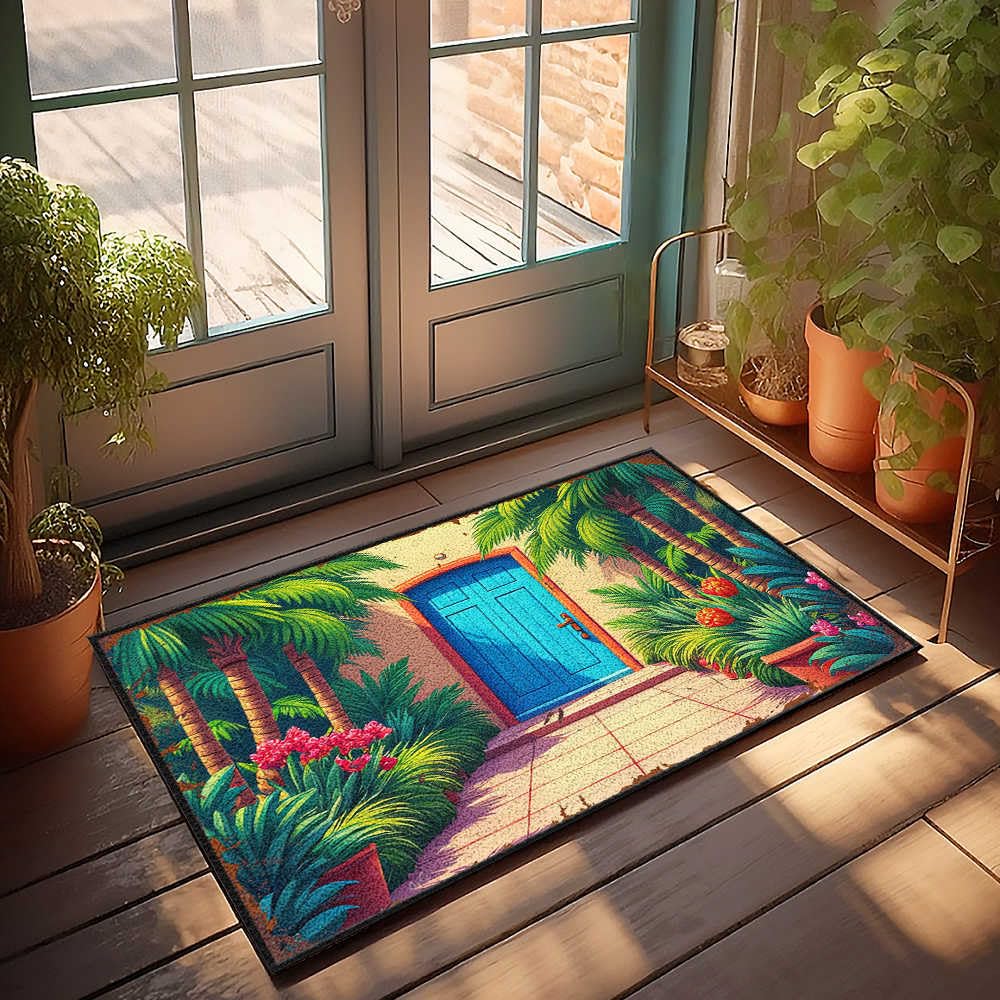 Tapis de porte tropical avec envers en caoutchouc pour entrée