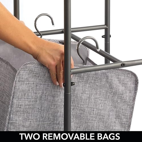 Miniatura 4 de mDesign Cesta vertical apilada para ropa sucia con ruedas, portátil, 2 bolsas extraíbles para organizar ropa, lavandería, luces, oscuridades, marco