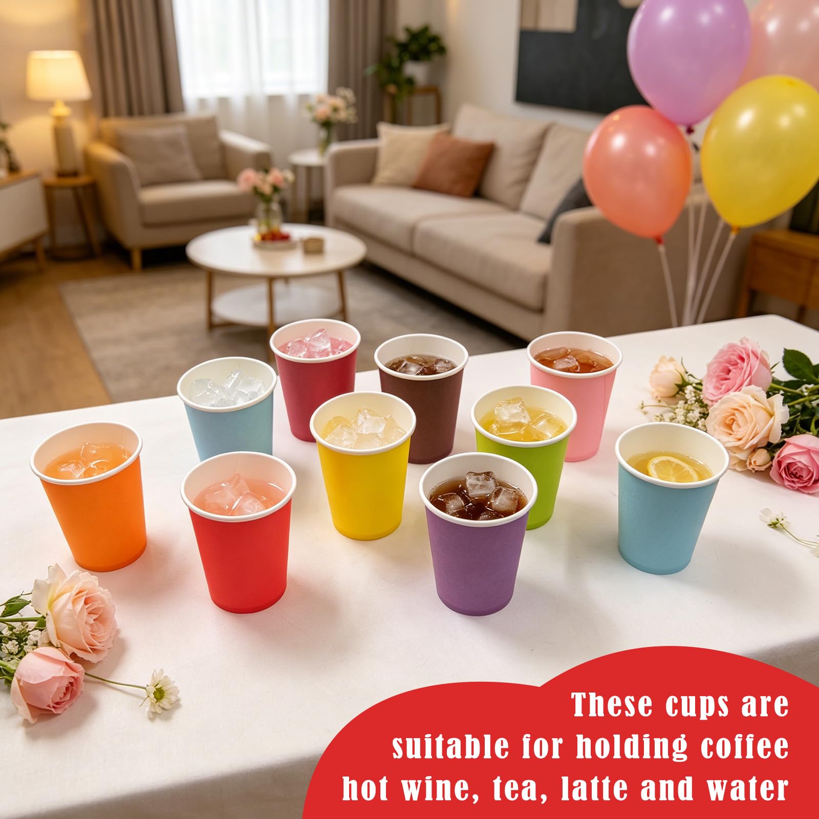 60 kolorowych kubków papierowych, 250 ml, wielokolorowe, na imprezę, do majsterkowania, majsterkowania, wielokolorowych kubków papierowych, do samodzielnego wykonania, na urodziny, święta