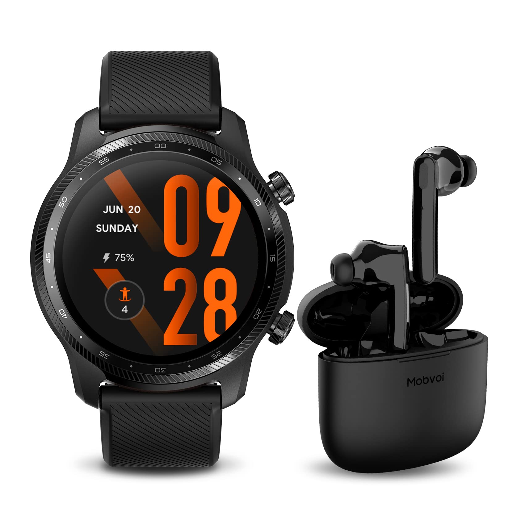 TicWatch Pro 3 Ultra GPS Smartwatch Plus Mobvoi Earbuds ANC True Wireless Earbuds Black Wear OS Smart Watch for Men Blood Oxygen IHB AFib Detection igue Assessment 3-45 Days Battery NFC Mic Speaker