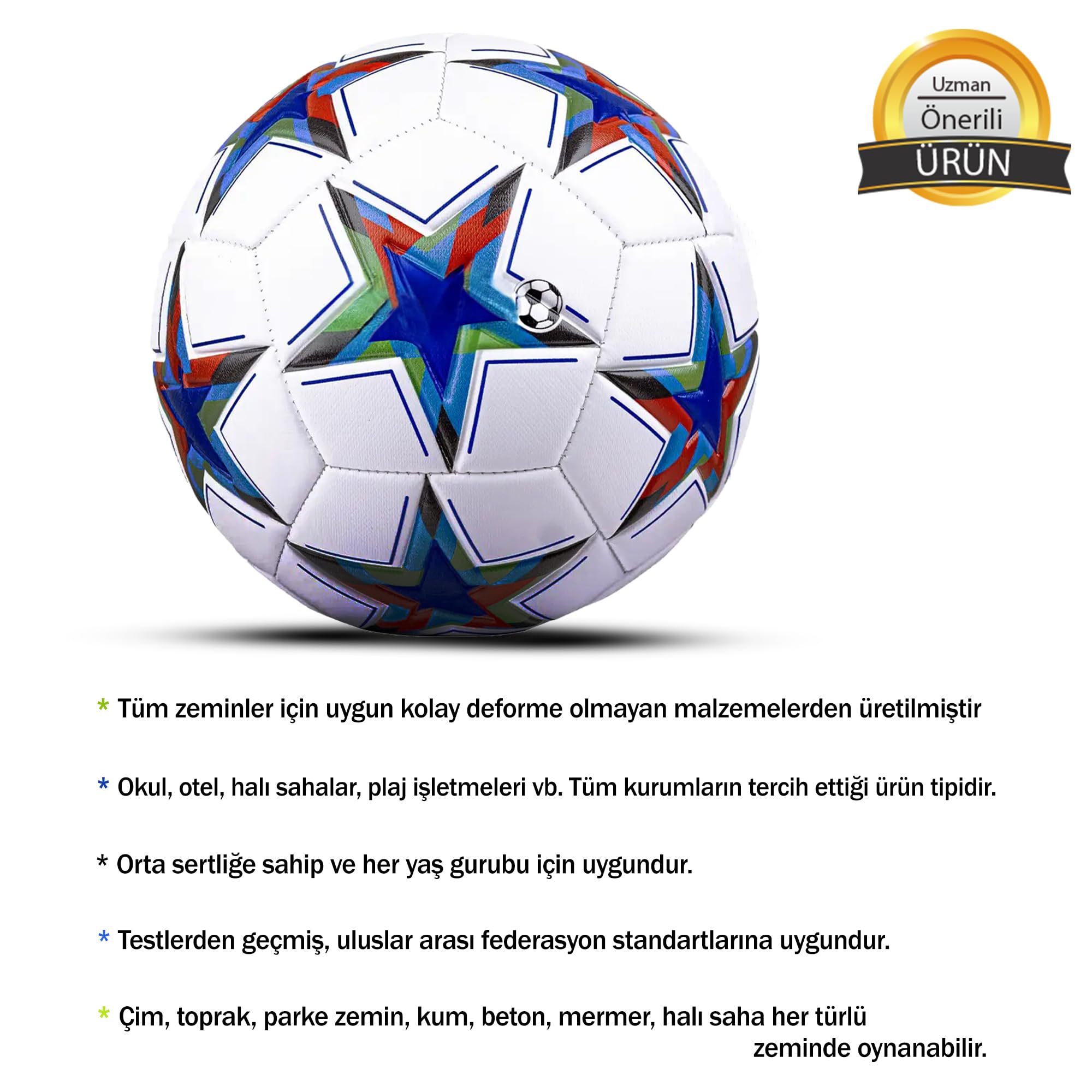 Hsport UEFA Şampiyonlar Ligi Futbol Topu Halı Saha ve Beton Zemine Uygun Dikişli Maç ve İdman Topu N