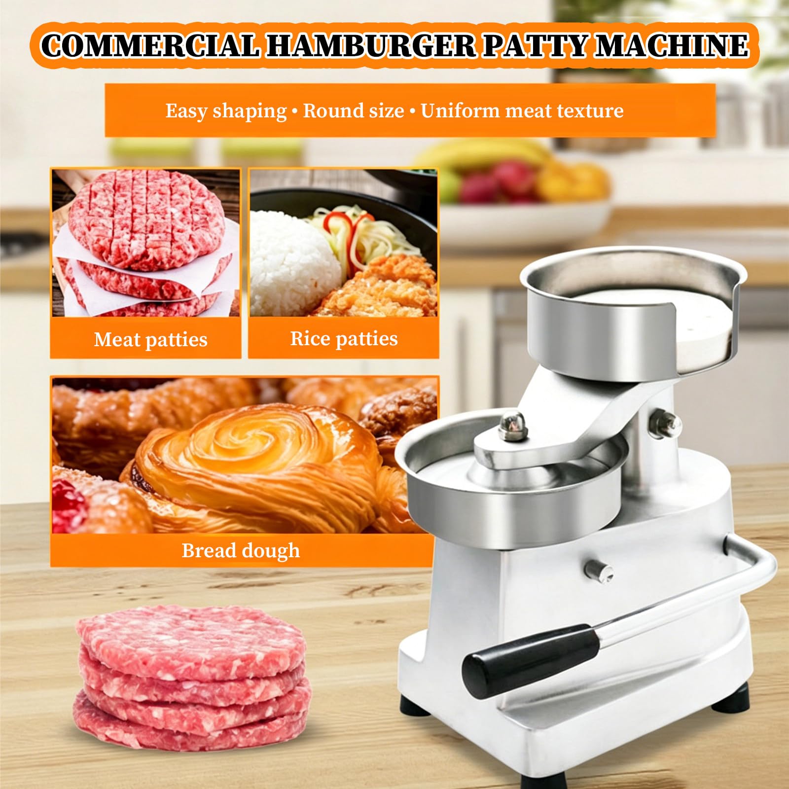Komercyjna maszyna do burgerów 3 w 1 ze stali nierdzewnej, 150 mm/6 cali, wytrzymała prasa do burgerów ze stali nierdzewnej do kontaktu z żywnością, do restauracji Model100