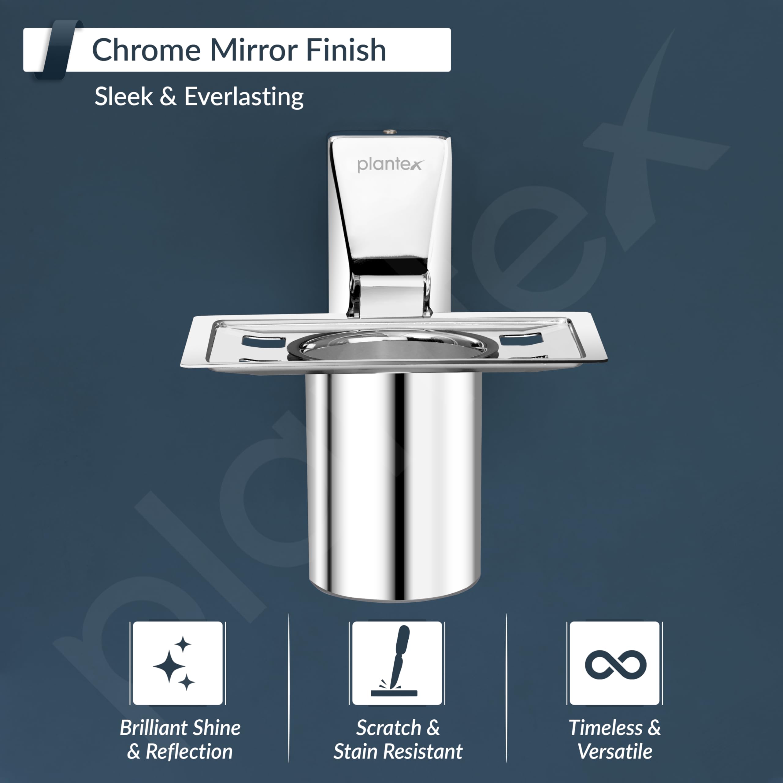 Plantex 304 Grade Stainless Steel Tumbler Holder/Tooth Brush Holder for Bathroom Accessories - Crystal (Chrome) 1