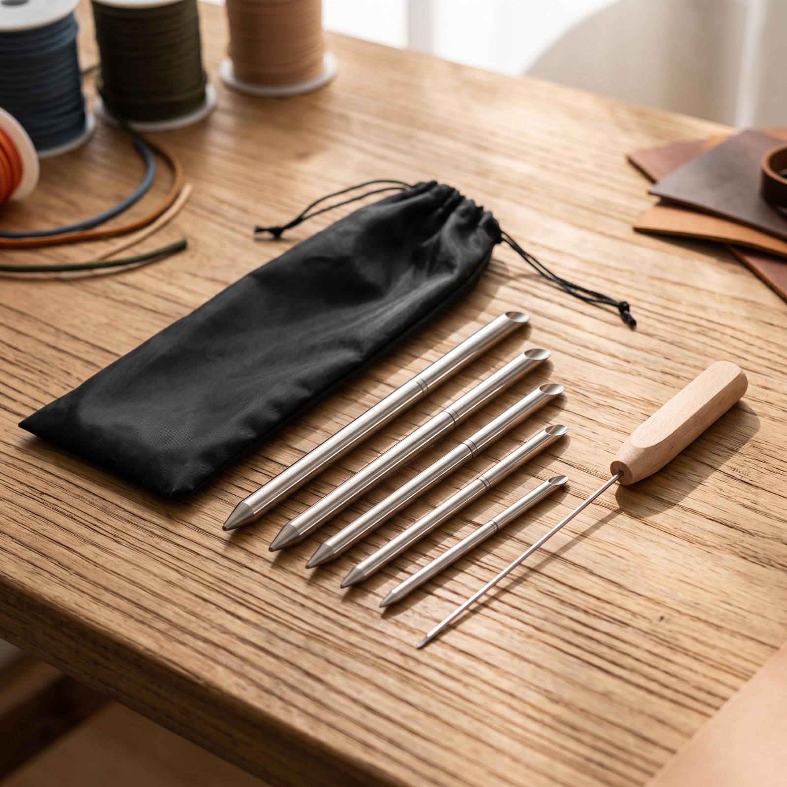 Xgdsnly Aghi da Infilatura in Acciaio Inossidabile Resistente Kit Paracord con Borsa Compatto Utensile per Artigiani, Laboratorio