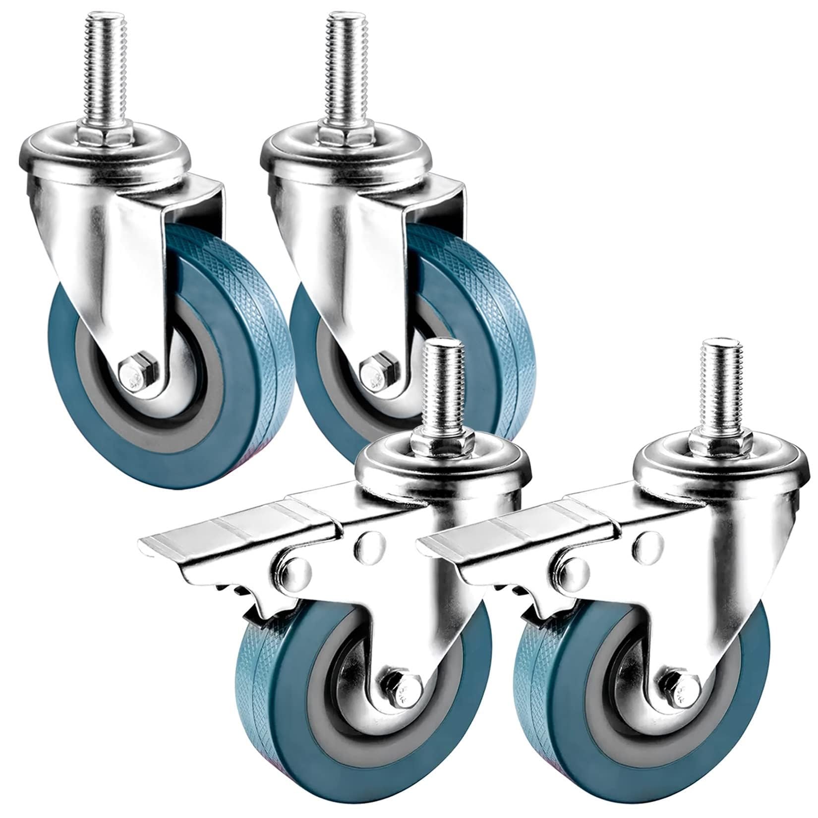 ZGUOUZANTYE Set Of 4 Caster Wheels M10 M12 Threaded Stem With Dual Locking Brakes Replacement Foot Wheel For Moving Silent Furniture Table Trolley Workbench(Swivel+brake,75mm(3in) m10)