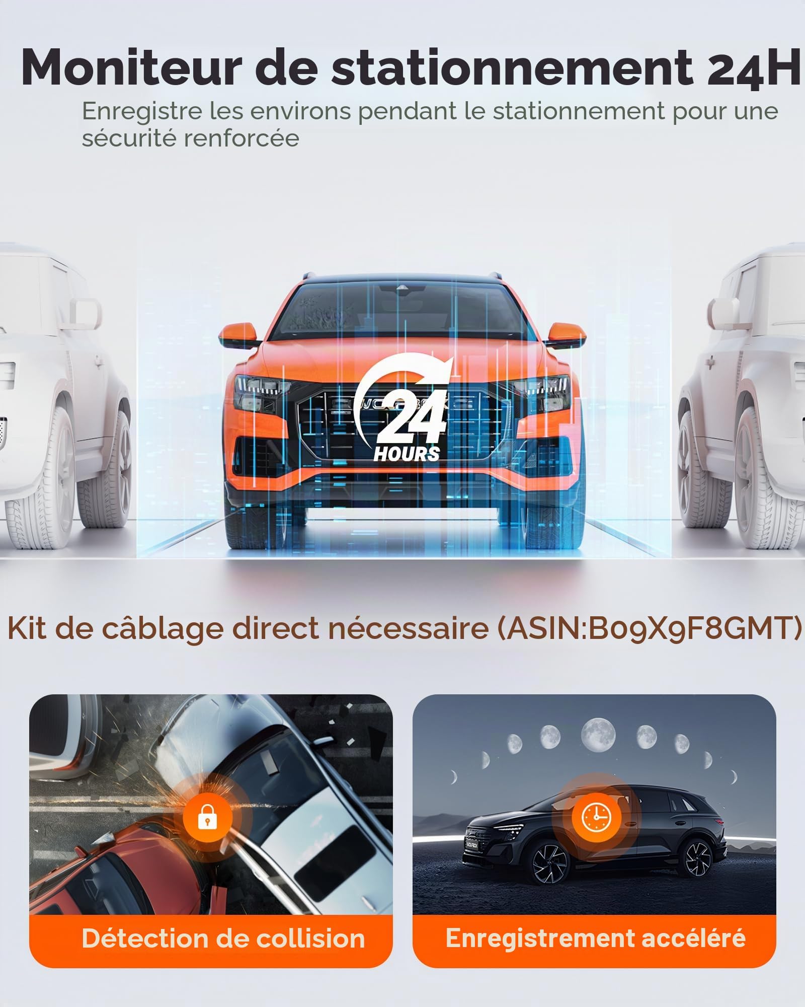 WOLFBOX G850 Pro Caméra 4K ADAS BSD, rétroviseur intelligent WiFi 5,8 GHz, commande vocale, caméra de recul 12 pouces, carte 64 Go, GPS, capteur G