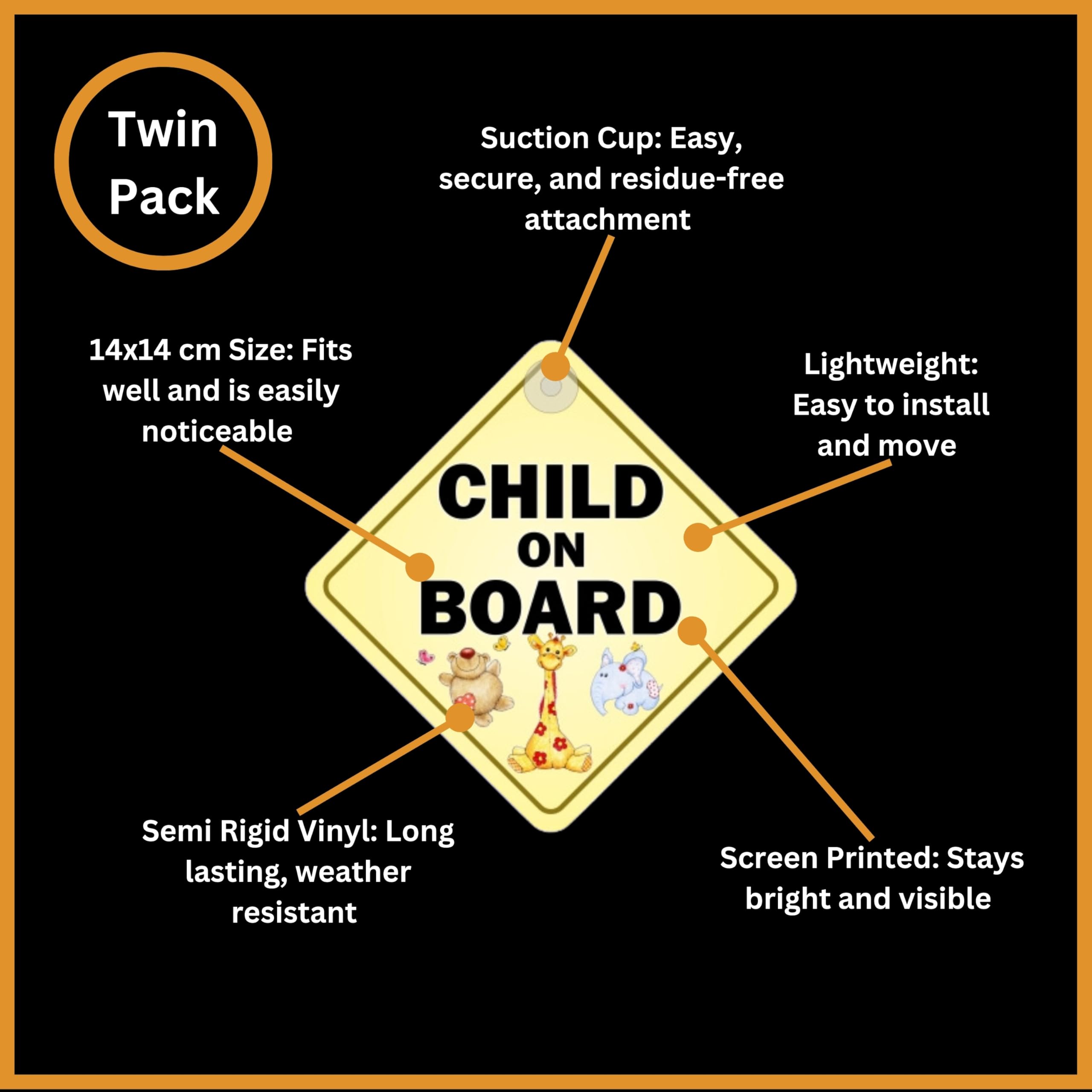 Tek Automotive Child on Board Car Sign, Twin Pack, 14x14cm Screen Printed Vinyl - Image 4