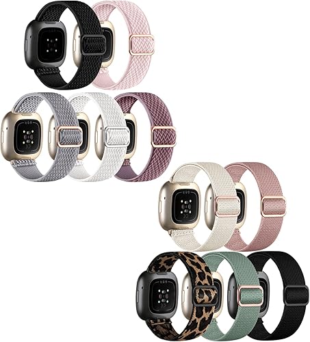 Paquete de 10 correas para Fitbit Versa 3/Fitbit Versa 4 Band/Fitbit Sense bandas para hombres y mujeres, correa elástica ajustable de nailon