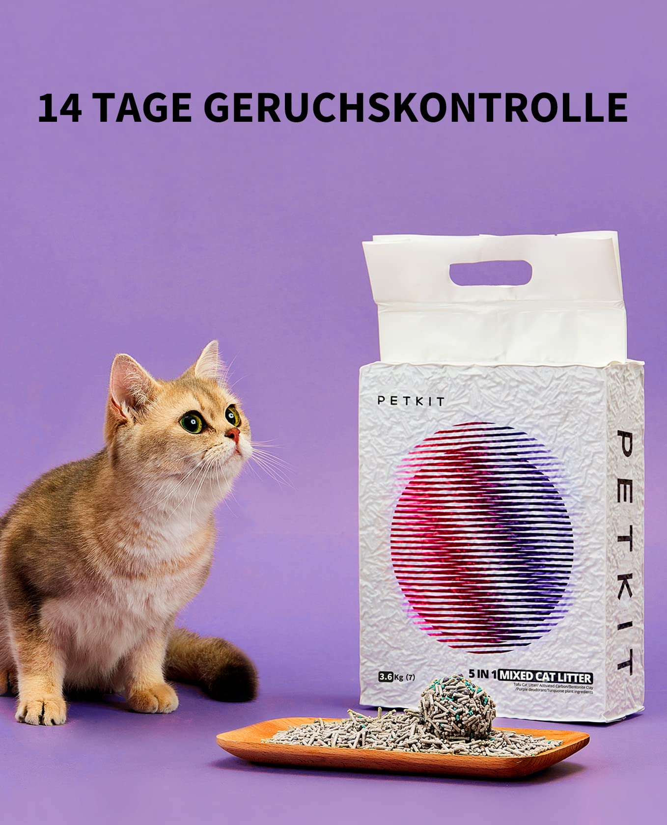 PETKIT 5 in 1 Gemischtes Katzenstreu, Spülbar, Geruchsfrei, Aktivkohle, Extrem Saugfähig und Schnell Trocknend Tofu-Katzenstreu(Vier Taschen)
