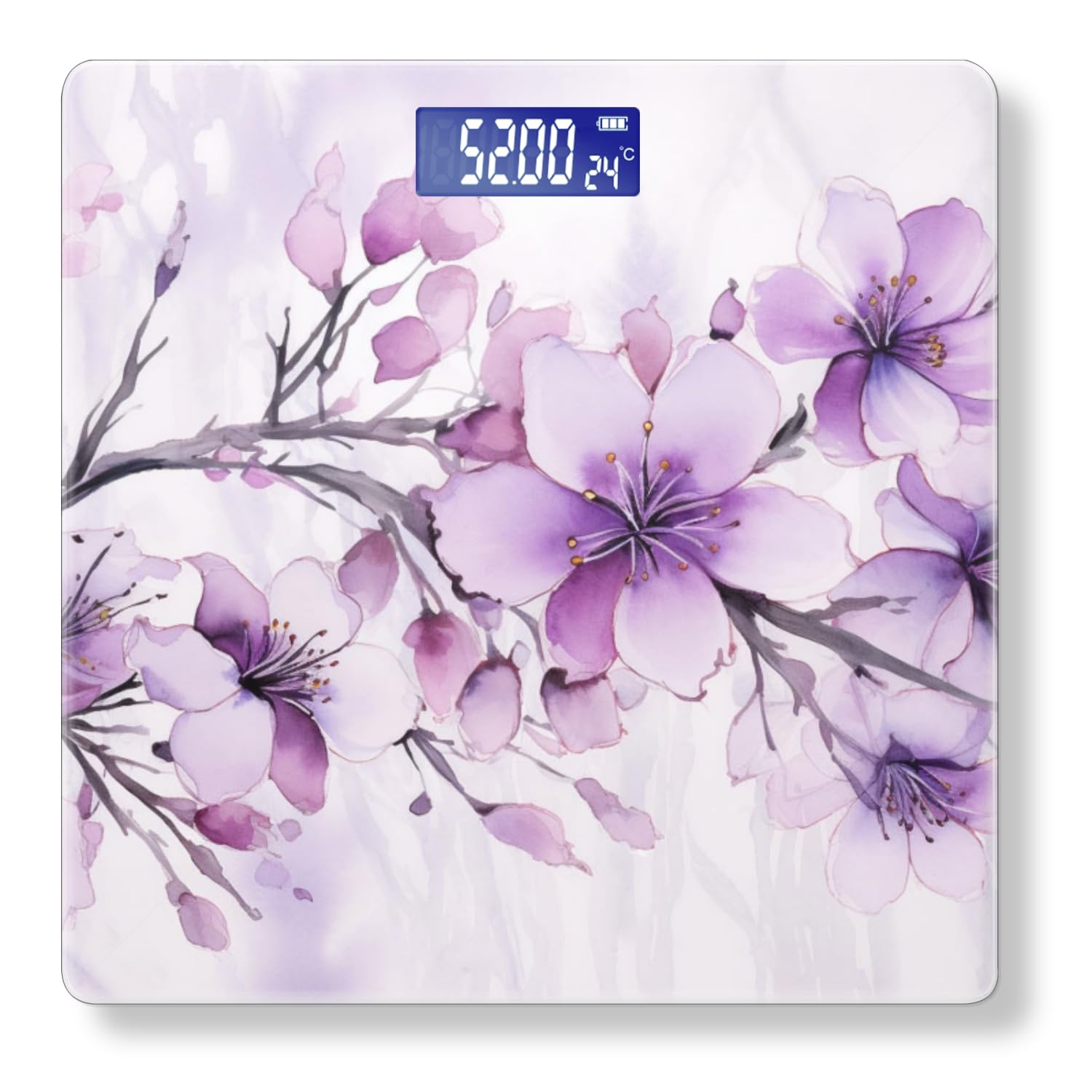 Digital Scale for Body Weight Highly Precision Bathroom Weight Scale 400 lbs with Backlit Display Personalized Scale for Home-Cherry Blossoms with