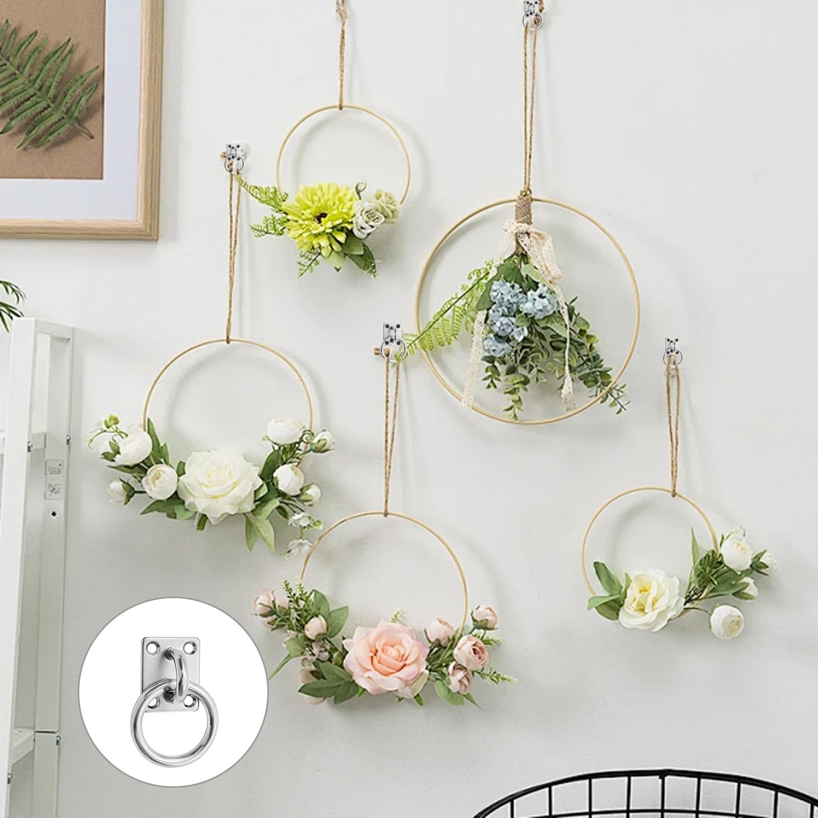 PARFCO Ganchos Anclaje Pared, 4 Piezas 304 Acero INOX Anillo para Atar Caballos, Ojal 5 mm, Cuadrado Argollas para Pared, con Tornillos y Tubo Expansión, para Columnas Madera, Paredes, Techos