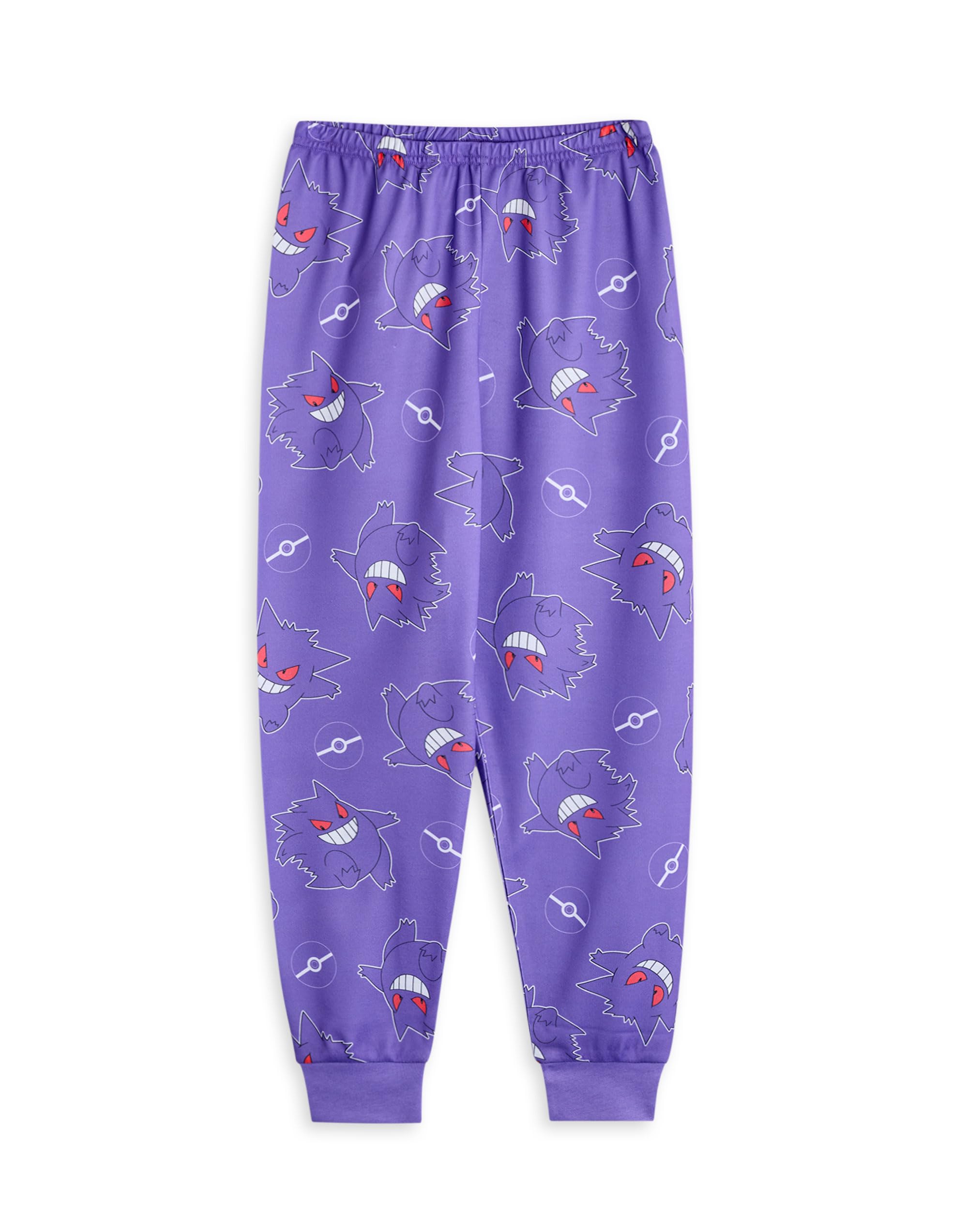 Pokémon Set Pigiama per Ragazze | Top a Maniche Corte con Grafica Pikachu Gengar e Charizard per Bambini e Pantaloni Pigiama a Gamba Lunga in Giallo Viola e Arancione