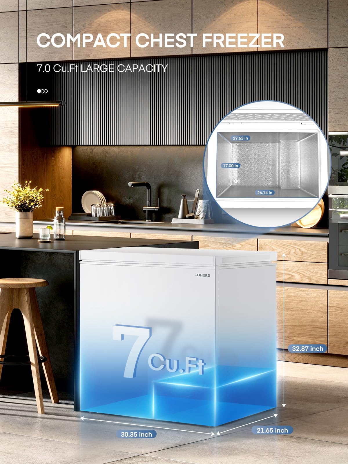 7.0 Cubic Feet Chest Freezer, FOHERE Deep Freezer with 3 Removable Storage Baskets, Adjustable Thermostat Compact Small Freezers, Free Standing Top Open Door for Homes, Basements, Garages, RVs on Fridge.com