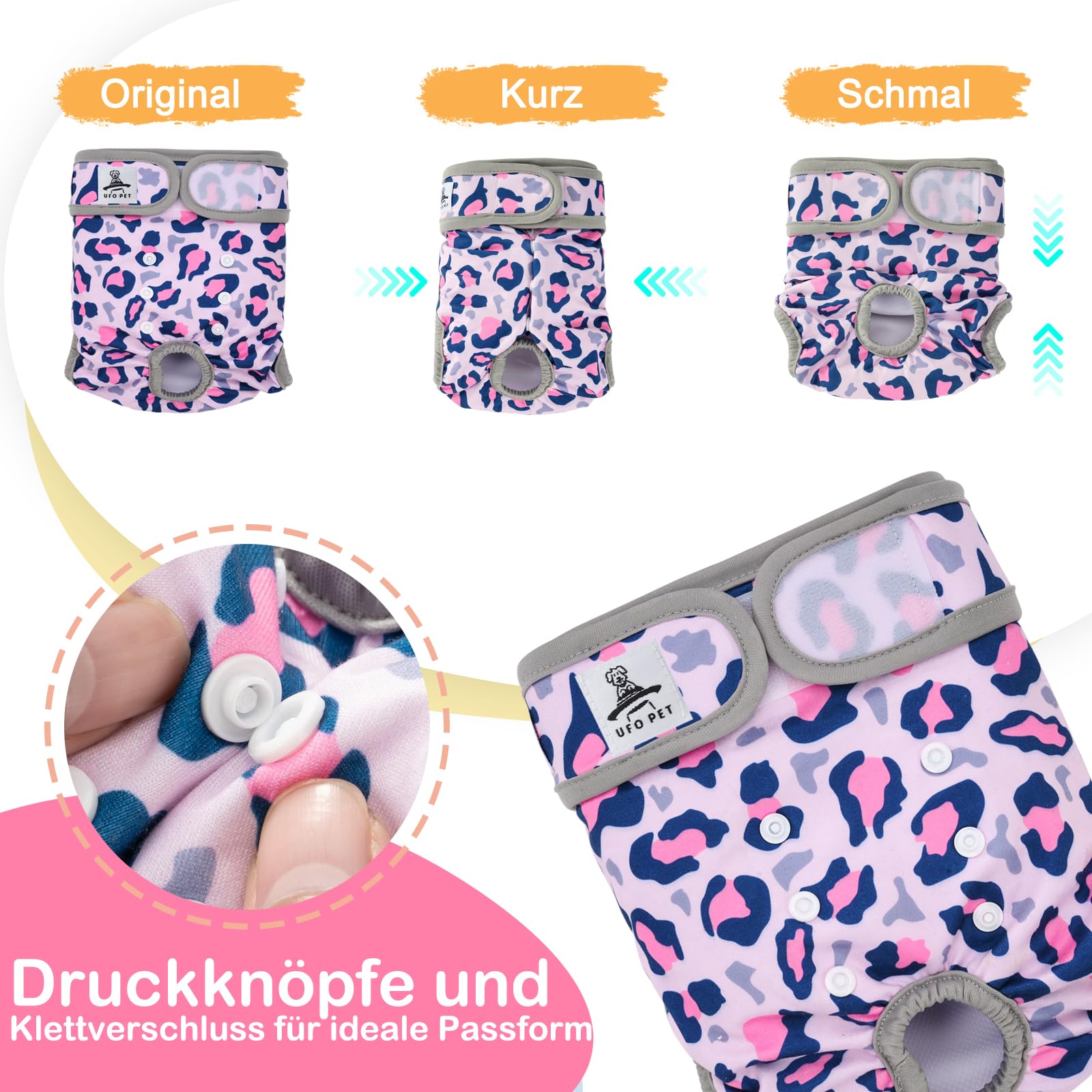 Wiederverwendbare Hunde Windeln Weiblich, Läufigkeitshose für Hündinnen M (3 Stück), Hochsaugfähige Hundewindeln für Hündinnen mit Starkem und Flexiblem Verschluss - Leopardenmuster