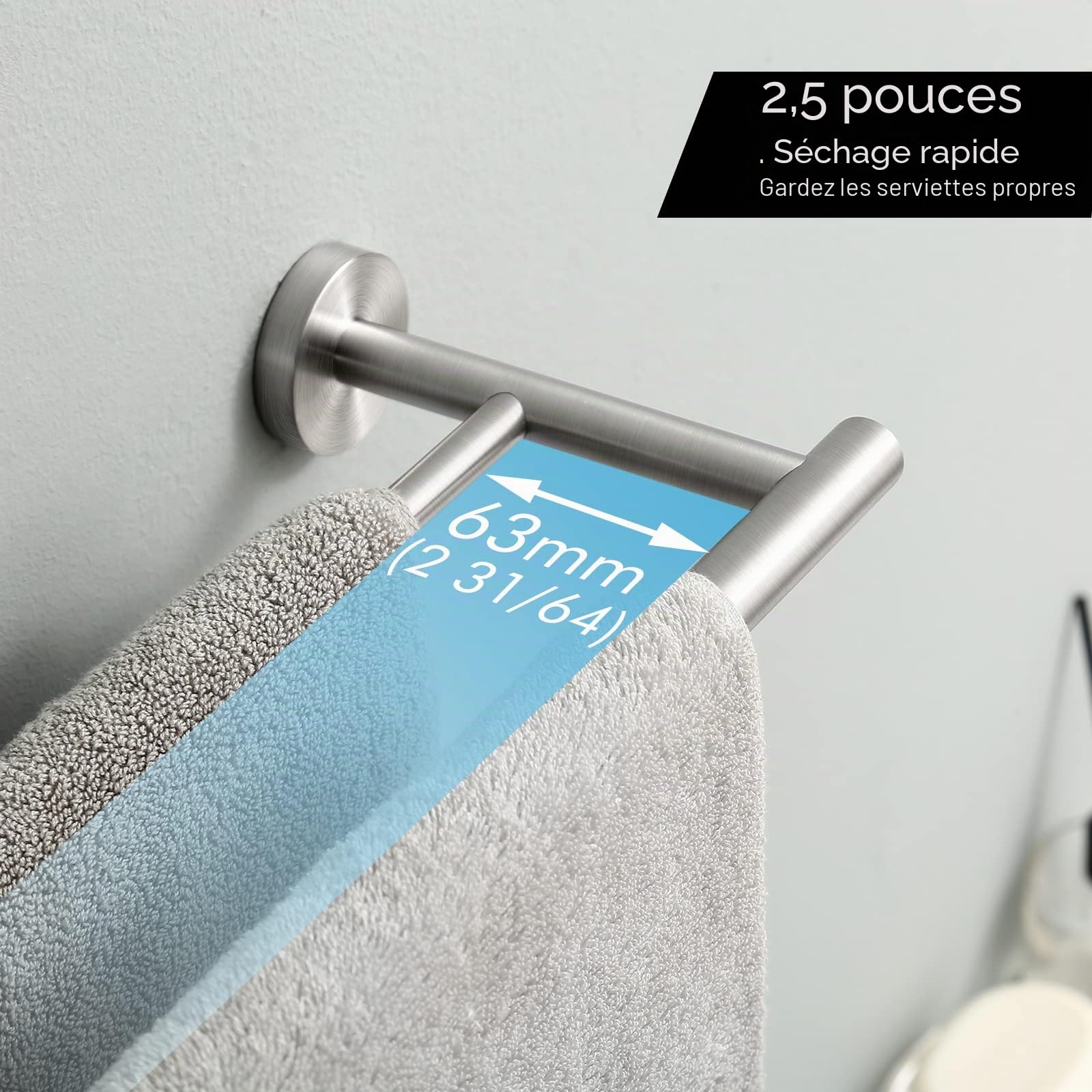 KES Double Porte-Serviettes en Acier Inoxydable Porte-Serviettes de Salle de Bain Cintre Mural Double Rail de Douche Rond Style Moderne Finition Brossée 75CM, A2001S75-2