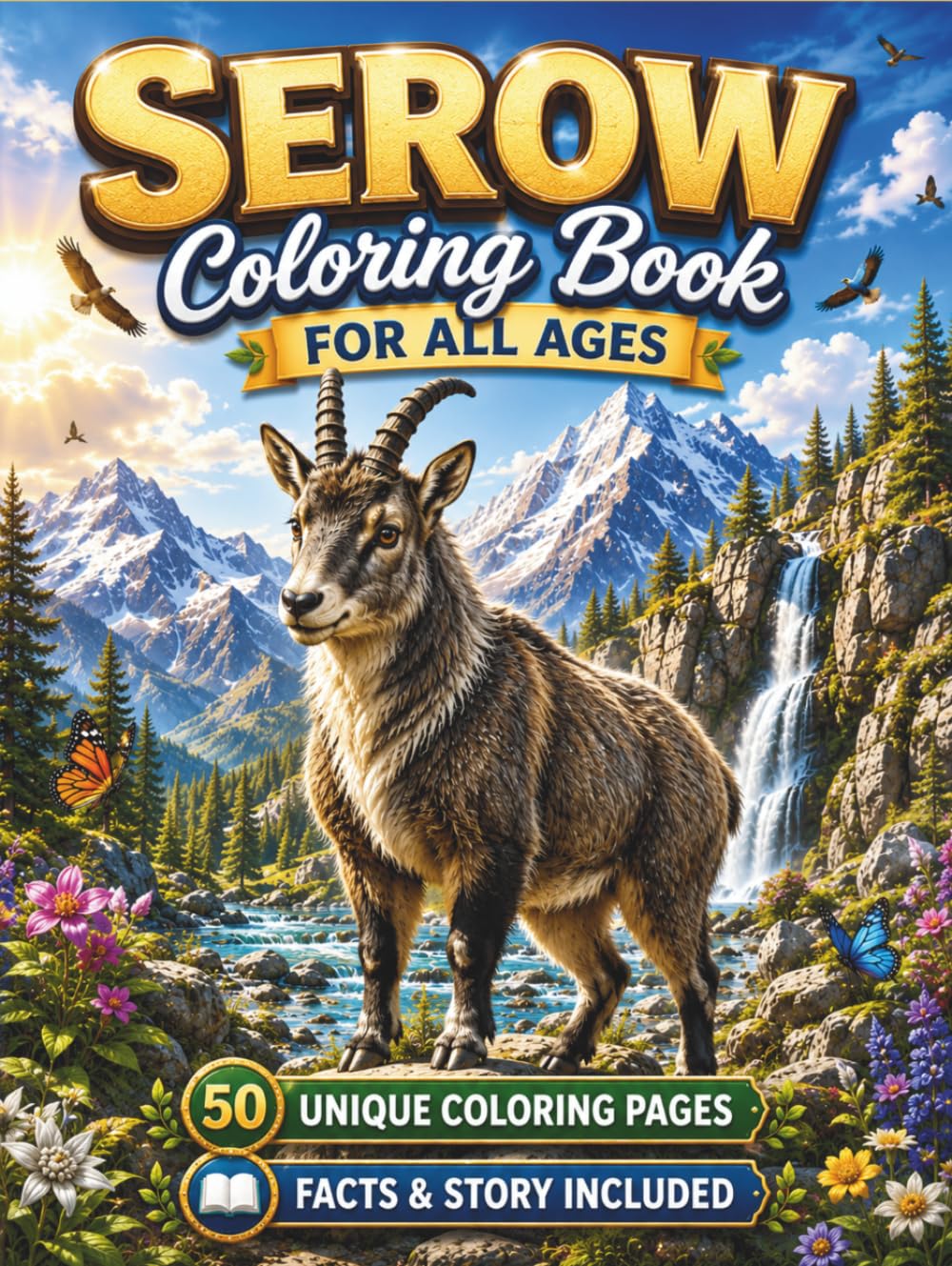 Serow Coloring Book for All Ages: 50 Beautiful and Unique Serow Coloring Pages Featuring Mountain Landscapes, Forest Adventures, Wildlife Scenes, and Educational Activities for Kids, Teens, and Adults