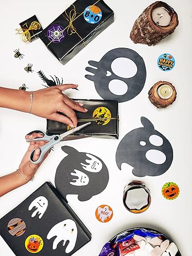Miniatura 7 de Lorvain Rollo de calcomanías de Halloween – 1000 unidades de calcomanías para niños, adolescentes, calabaza, murciélagos, arañas, telarañas,