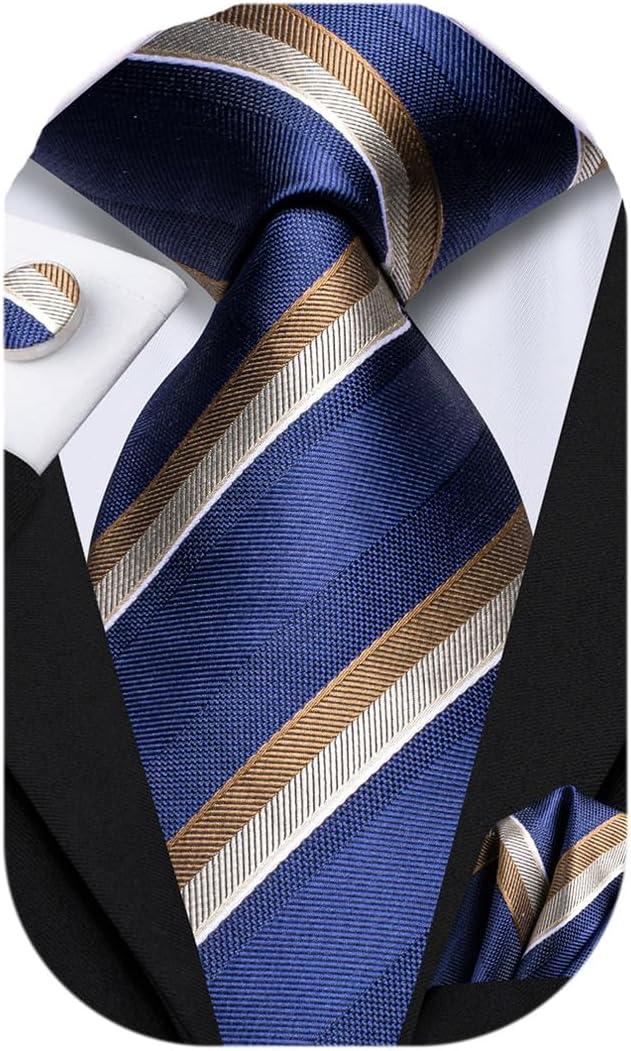 DubulleMens Paisley Striped Tie and Handkerchief Cufflinks Tie Set for Men Wedding Business Formal