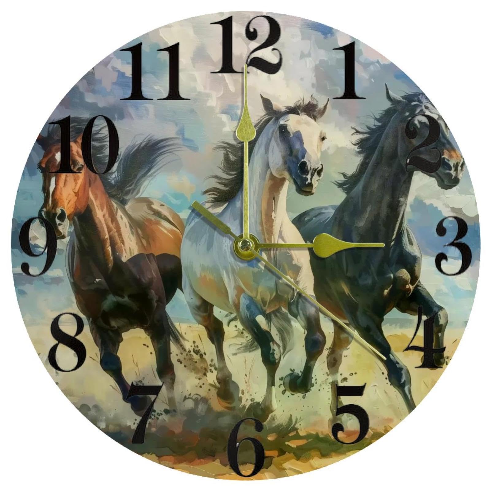 Horloge murale chevaux à quartz pour décorer une cuisine ou une école