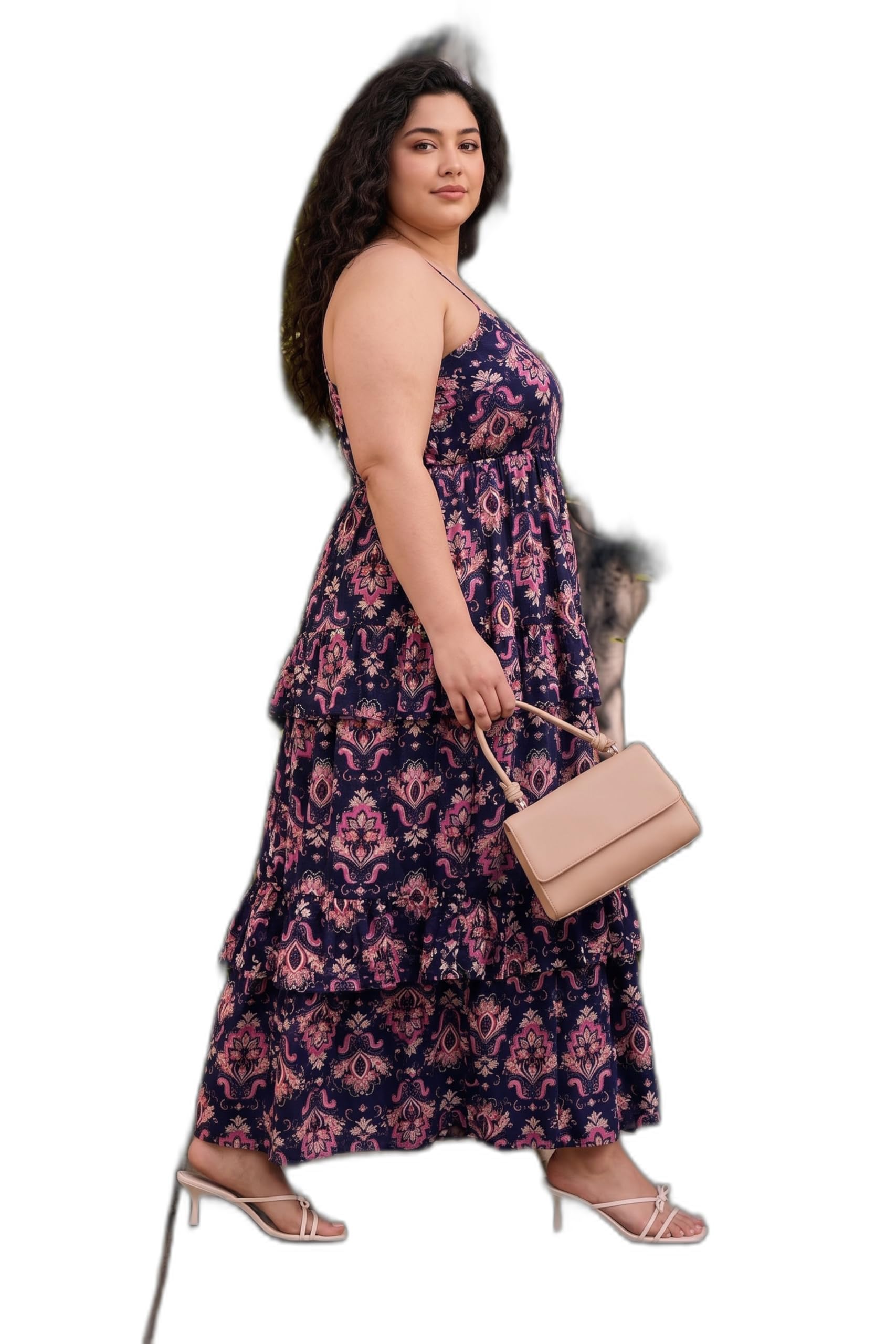 Multi Printed Strappy Tiered Maxi Dress for Women, Elegant Western Fashion Outfit, Maxi Beach Dress for Resort, Vacation and Holiday Styling Looks-image-19