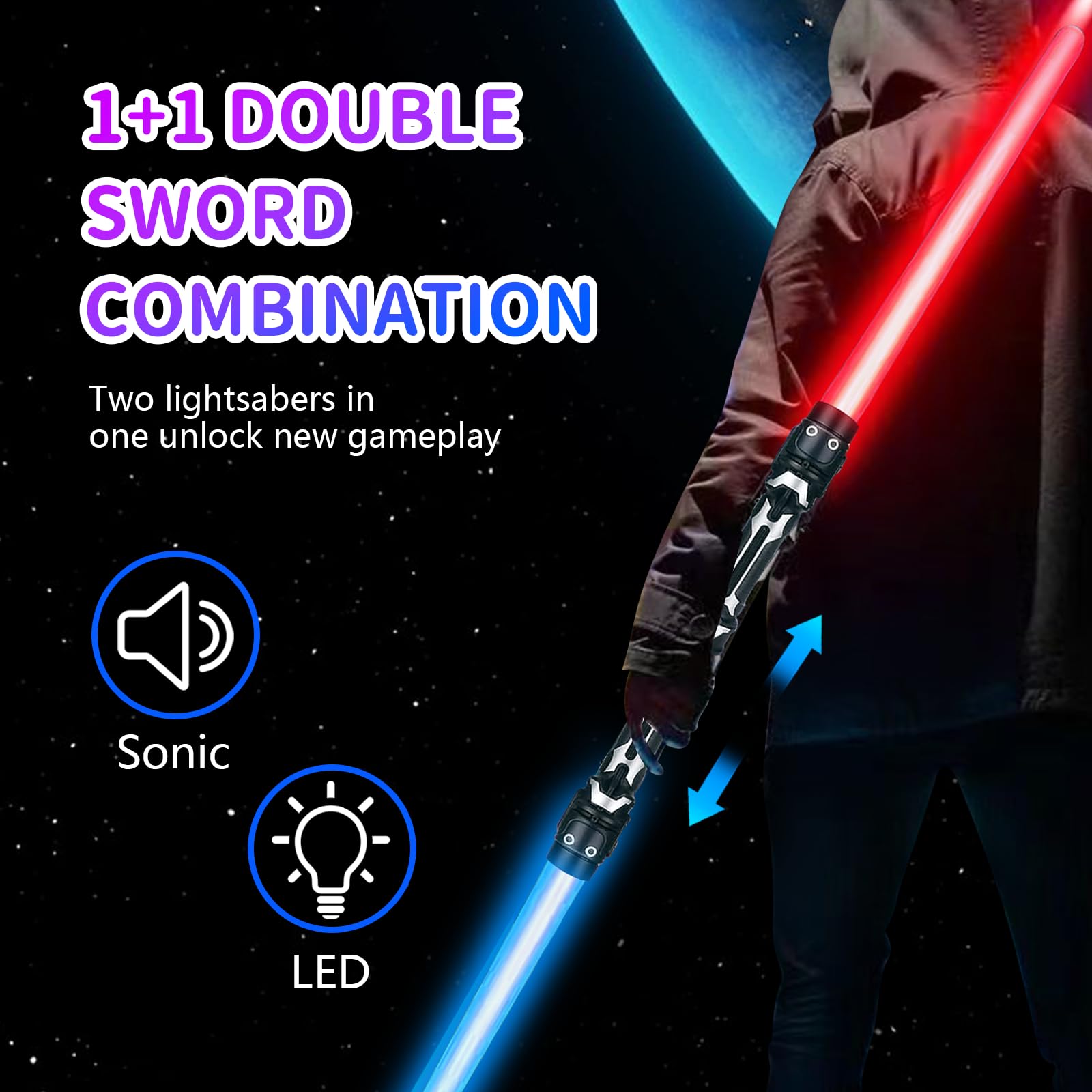 SUFANG 2 Pièces Sabre Laser pour Enfants 2 en 1 Sabre Laser Lumineux 7 Couleurs Sabre Lumineux Epées Laser à LED avec Son Epées Laser Télescopiques Cosplay Fête d'anniversaire Cadeaux
