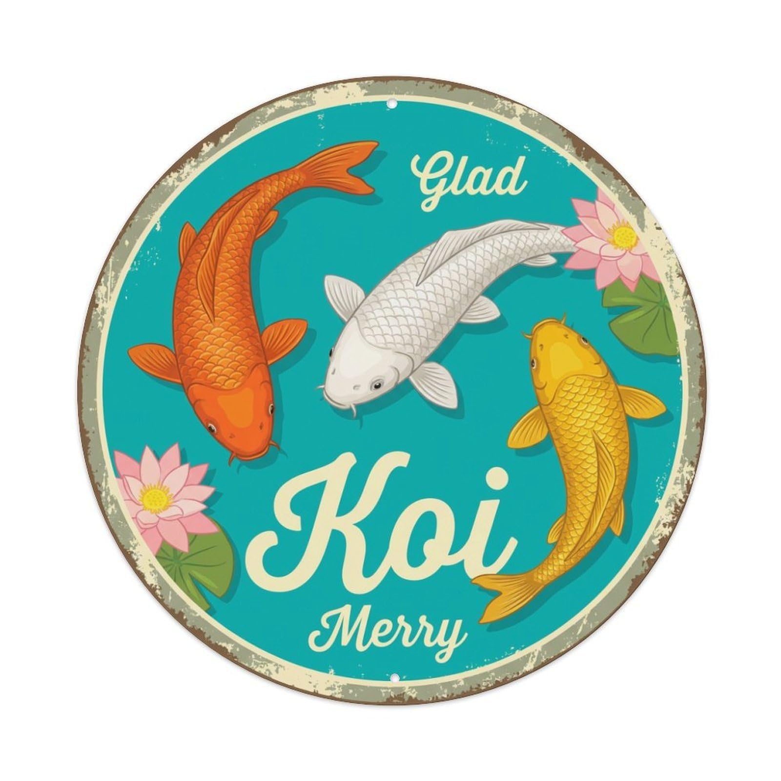 Metal Tin Sign Koi Fish Happy Waters Japanese Vintage Ukiyo-e