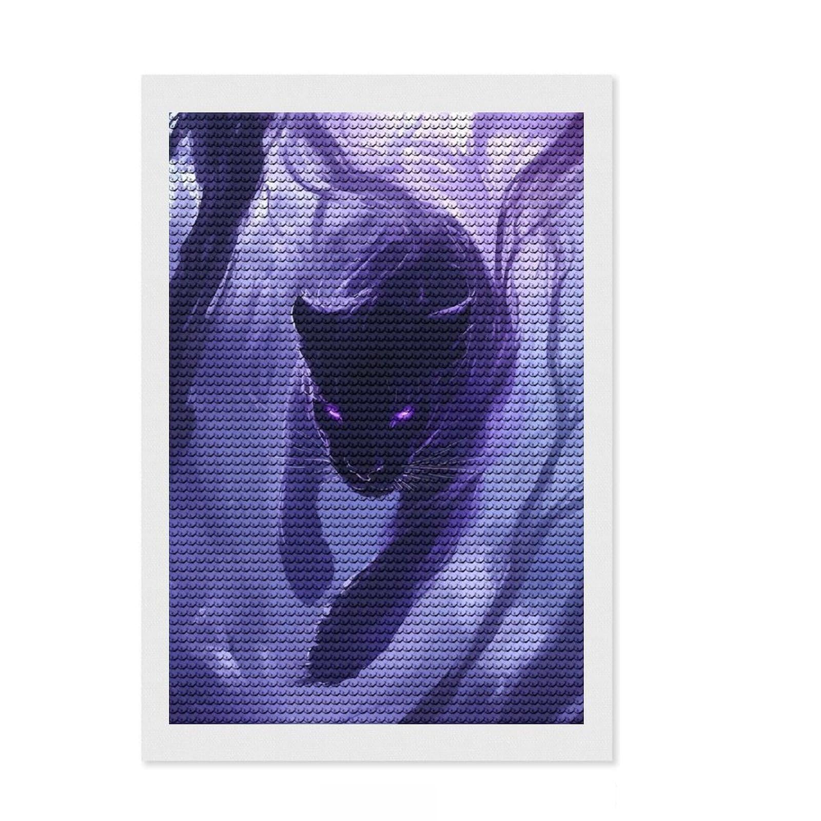Junmoney Purple Panther Diamond Art Kit 8"x12", Easy to Follow Symbols, Mindful Craft Activity, Bedroom Decor, Christmas Gift